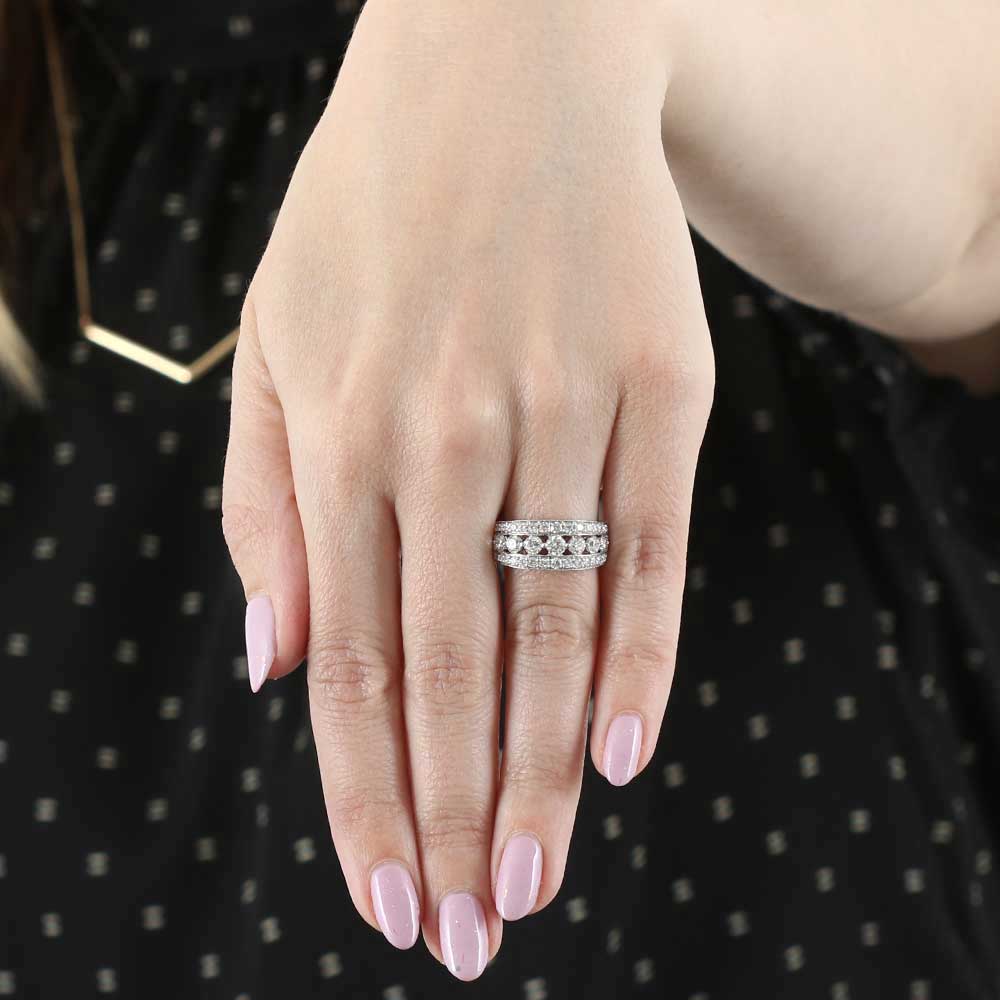 Shared Prong Three Row Diamond Band 14K