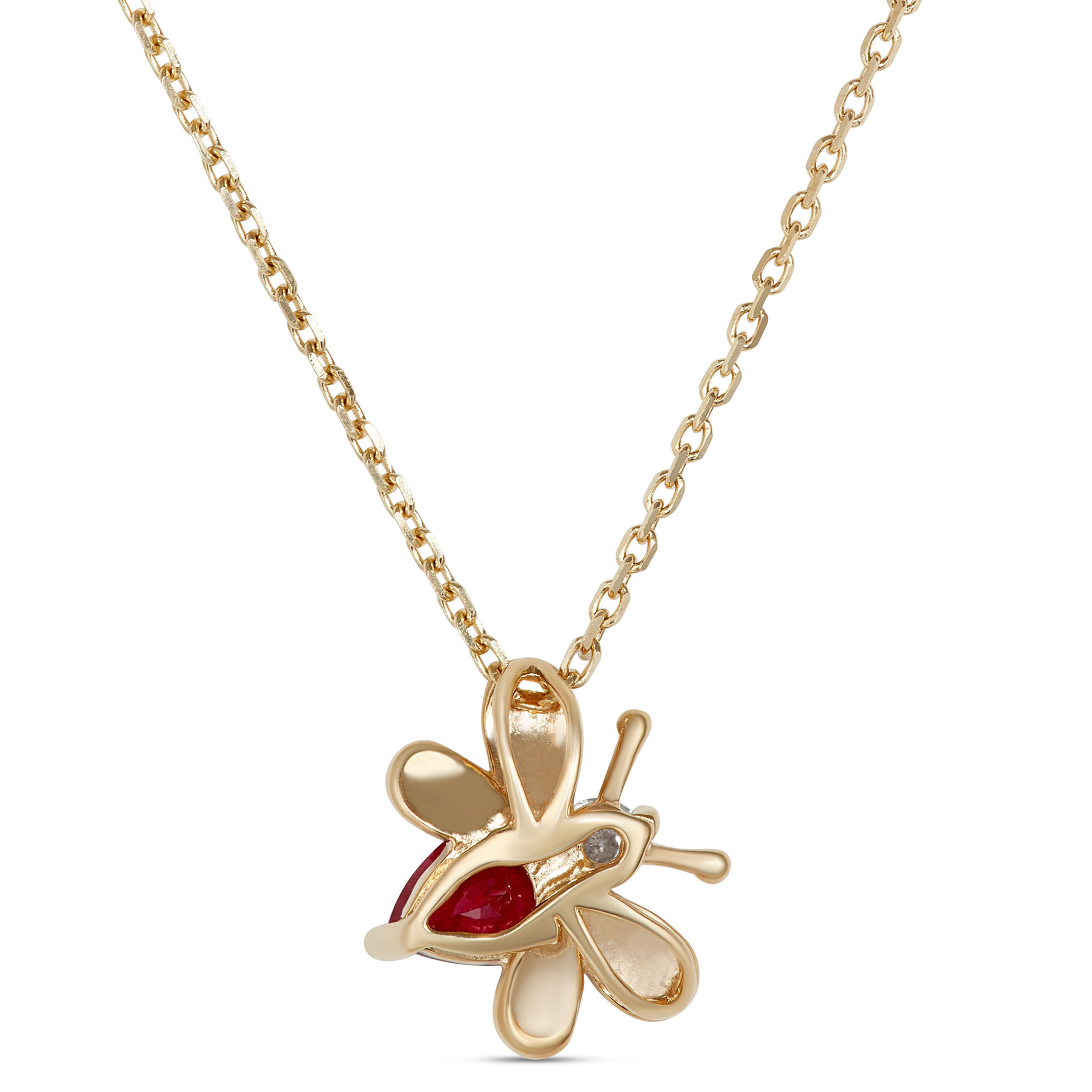 Ruby Bumble Bee Pendant, 14K Yellow Gold