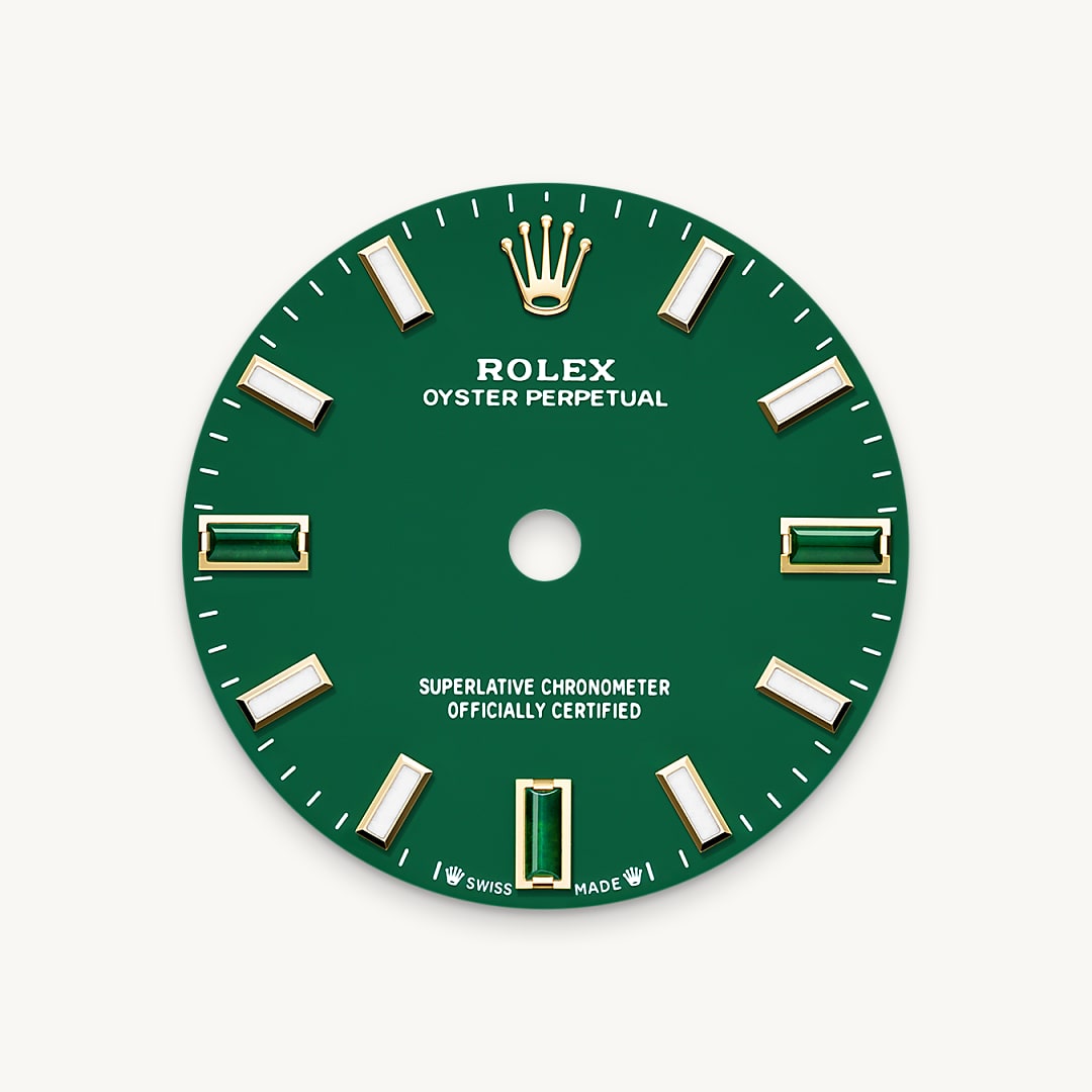 rolex oyster perpetual in 18 ct yellow gold, m276208-0002 - green stone dial - ben bridge