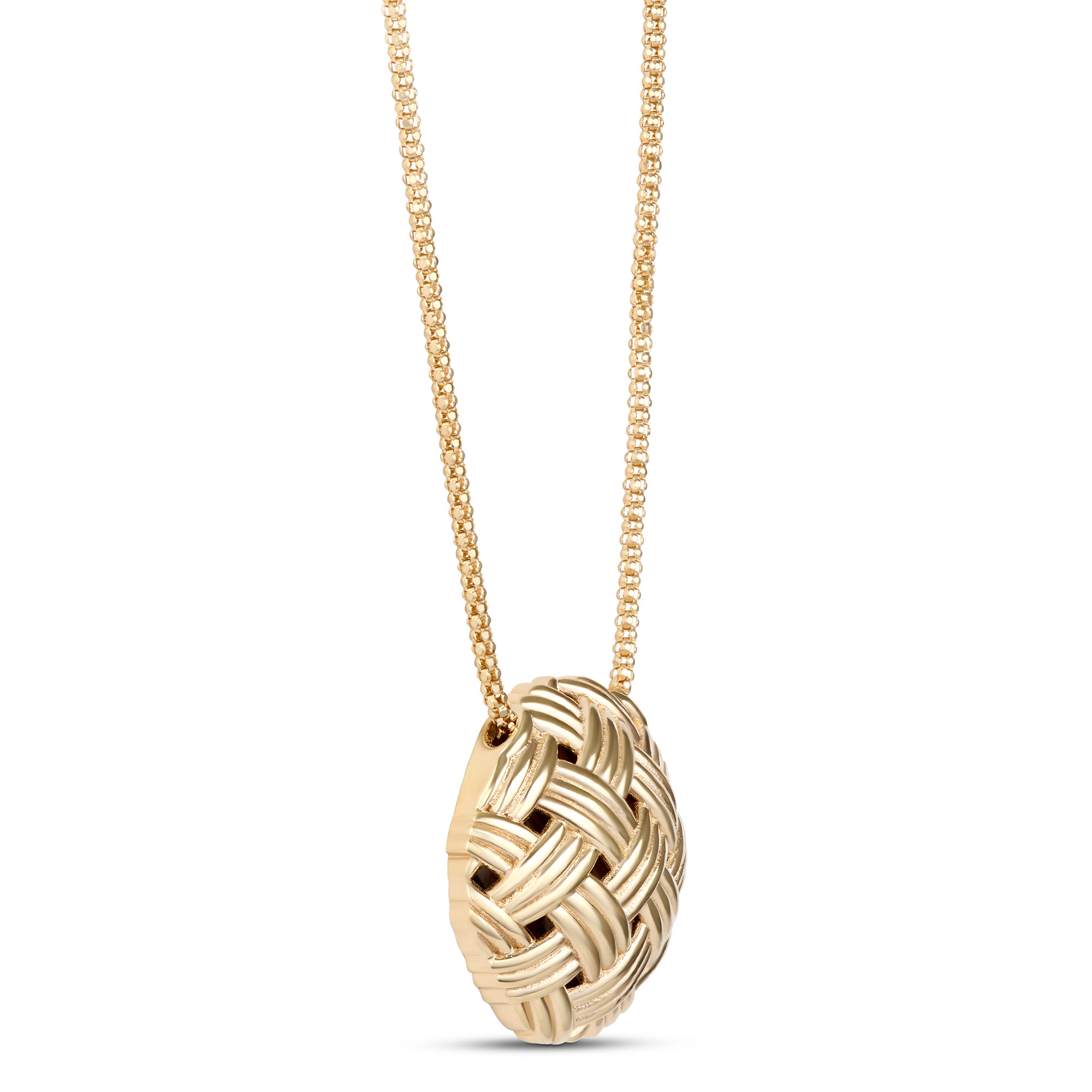 Toscano Round Basket Weave Pendant Necklace, 14K Yellow Gold