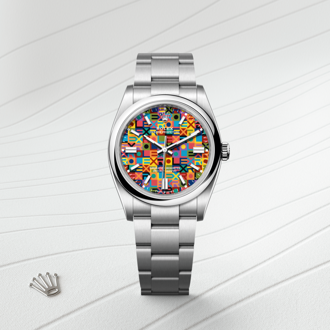 rolex oyster perpetual in oystersteel, m126000-0016 - watch with background color - ben bridge