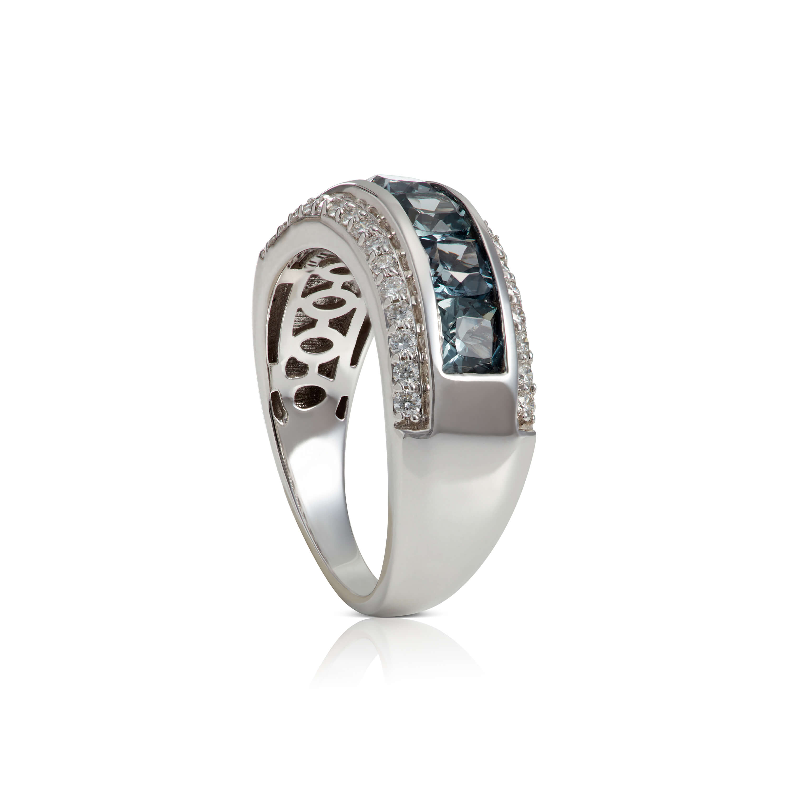 Channel Set Cushion Gray Spinel & Diamond Band 14K