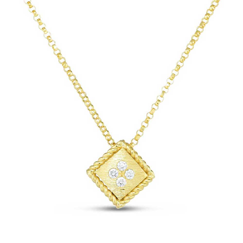 Roberto Coin Palazzo Ducale Satin Square Diamond Necklace 18K ...
