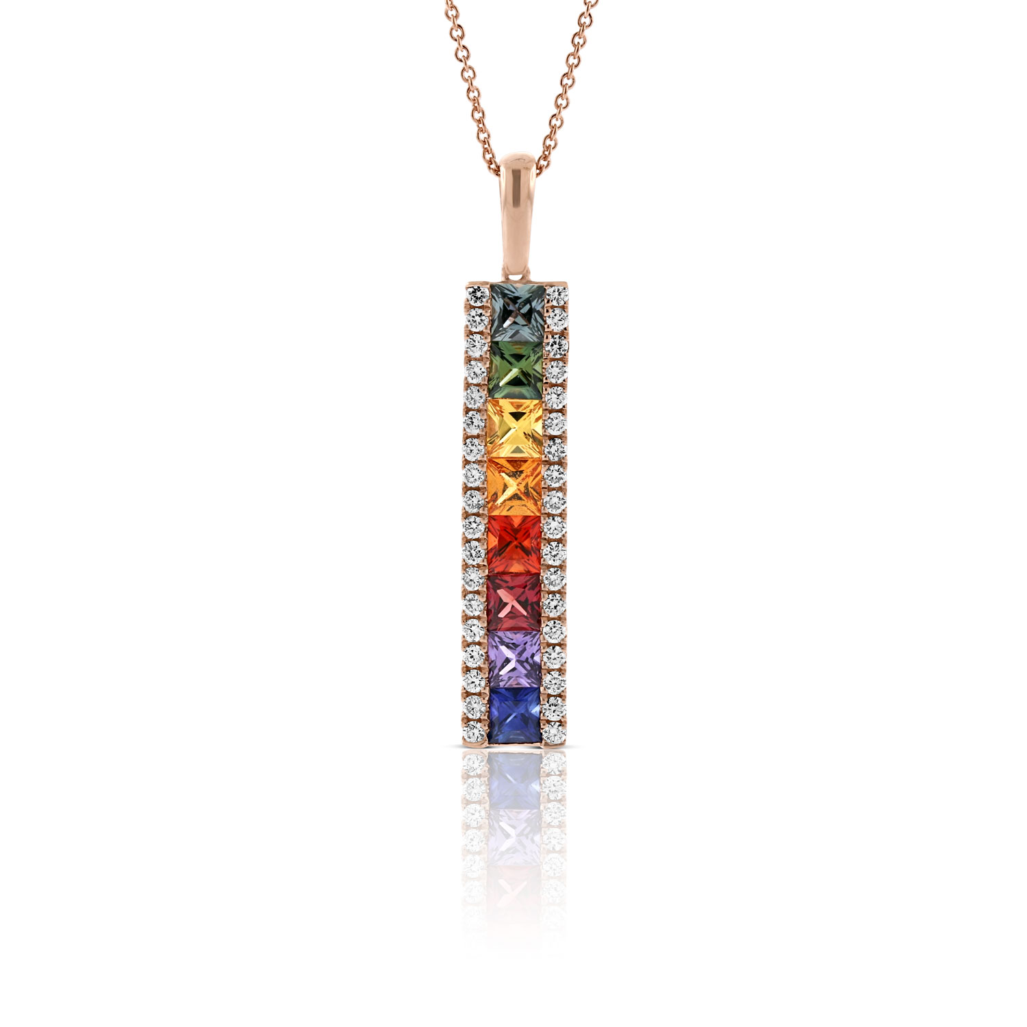 Rose Gold Rainbow Sapphire & Diamond Bar Necklace 14K | Ben Bridge Jeweler