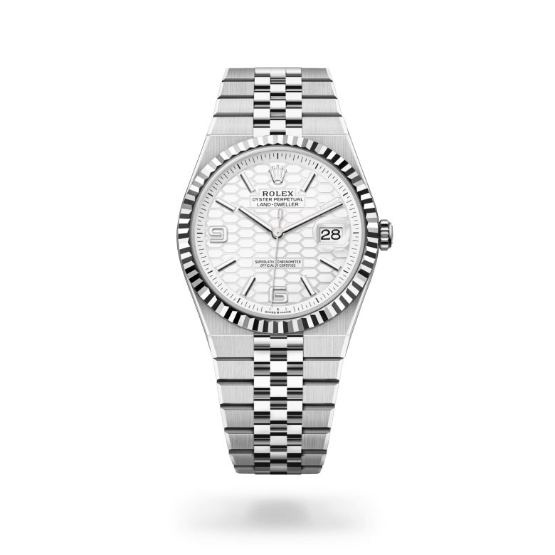 rolex land-dweller in white rolesor - combination of oystersteel and white gold, m127334-0001 - ben bridge