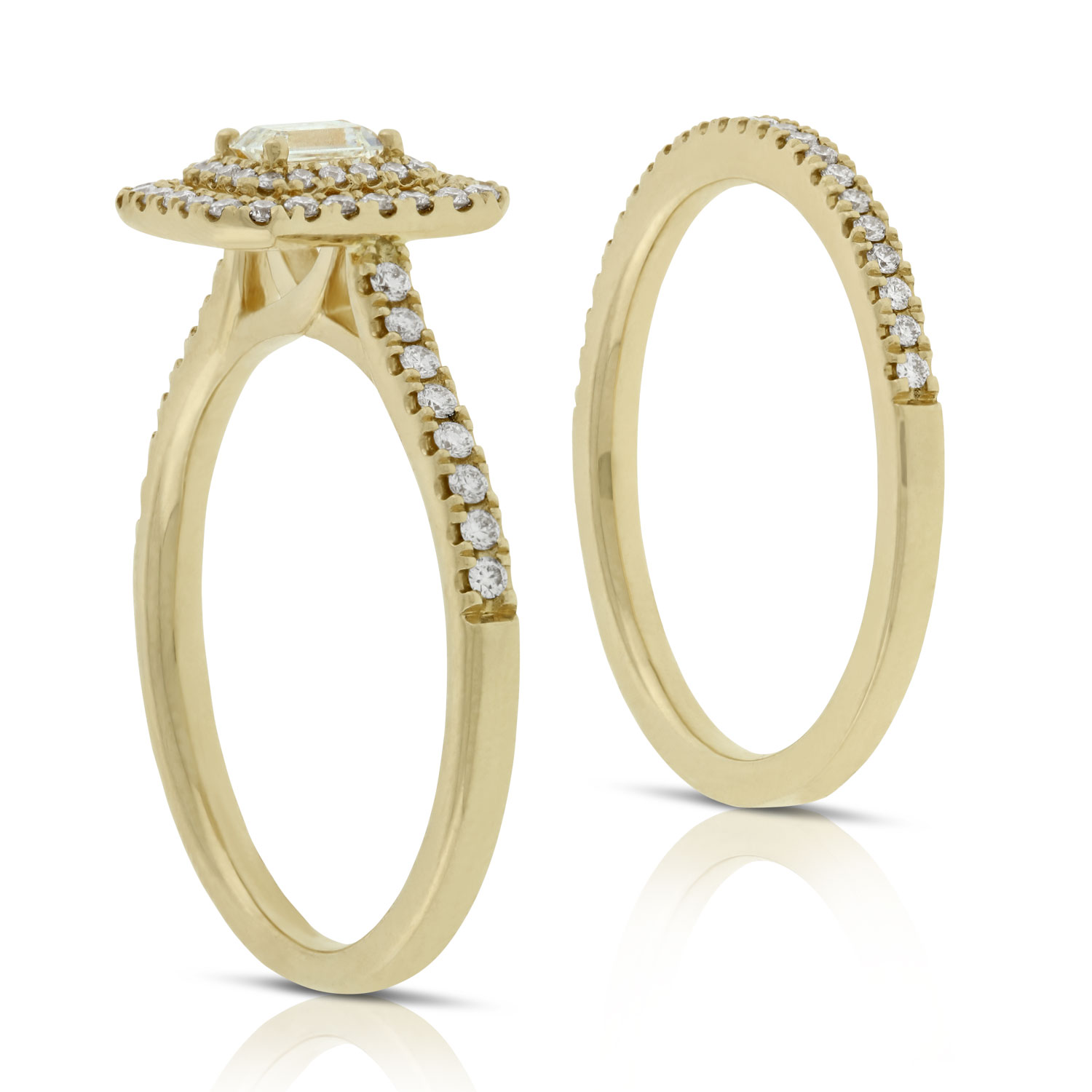 Emerald Cut Diamond Halo Bridal Set 14K
