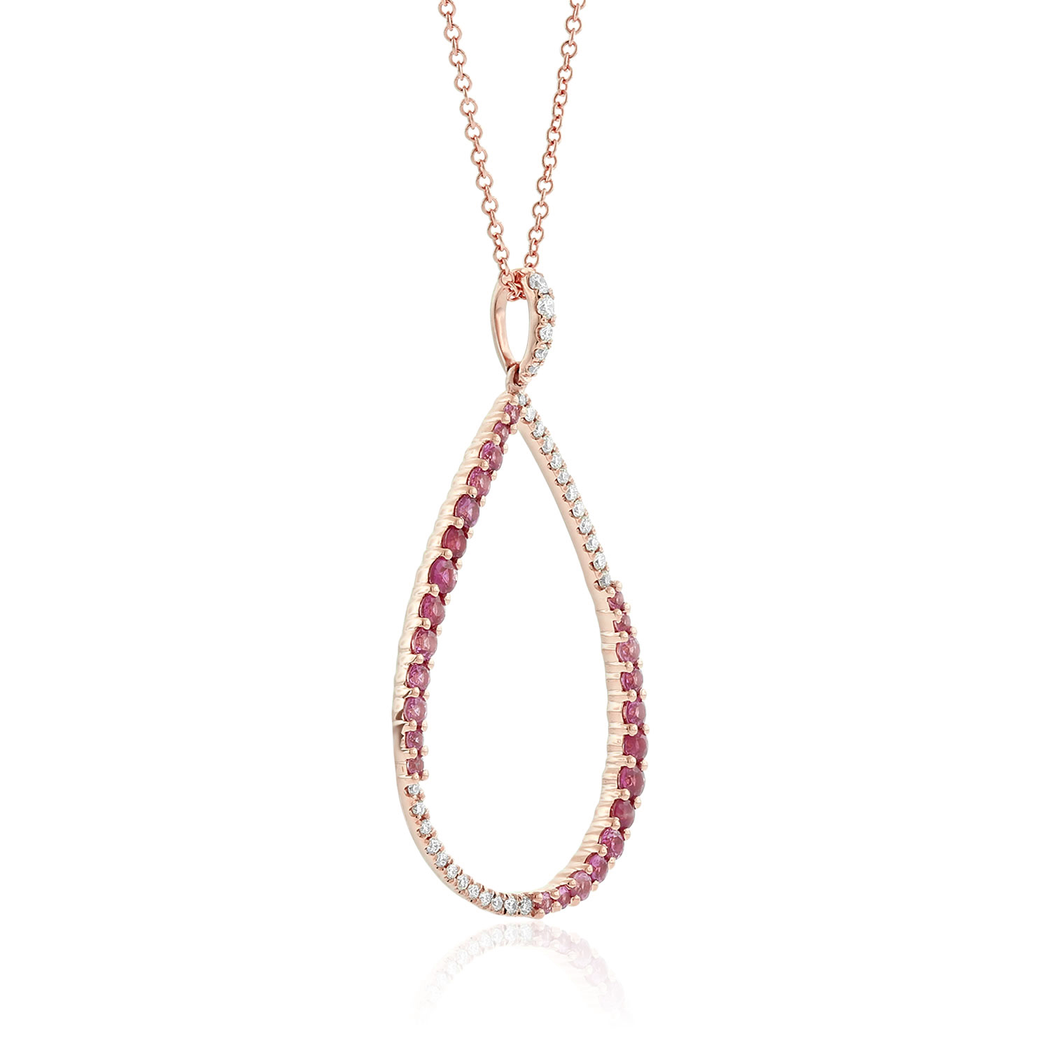 Rose Gold Pink Sapphire & Diamond Pear Shaped Necklace 14K