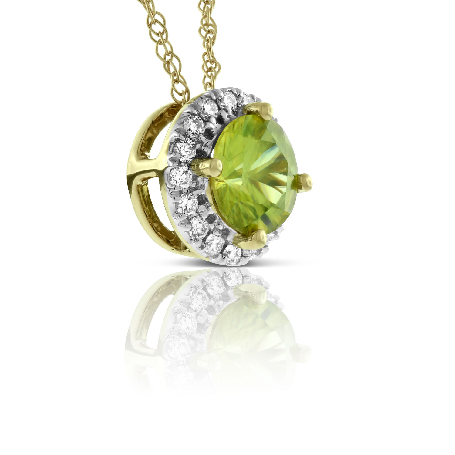 Sphene & Diamond Halo Pendant 14K