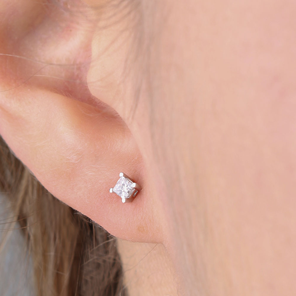 Princess Cut Diamond Studs, 1/4 Carat Total Weight, in 14K White Gold