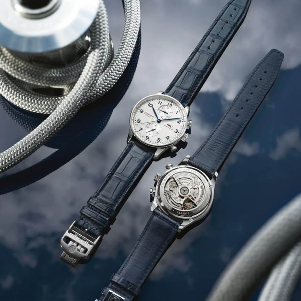 IWC Portugieser Silver Dial Blue Detailed Chronograph Watch, 41mm