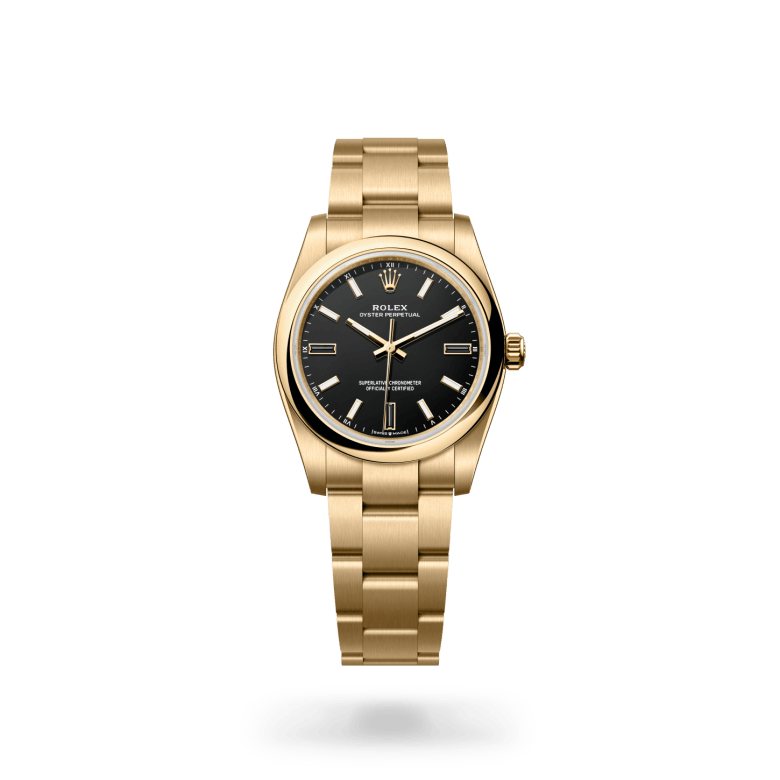 rolex oyster perpetual in 18 ct yellow gold, m124208-0001 - ben bridge