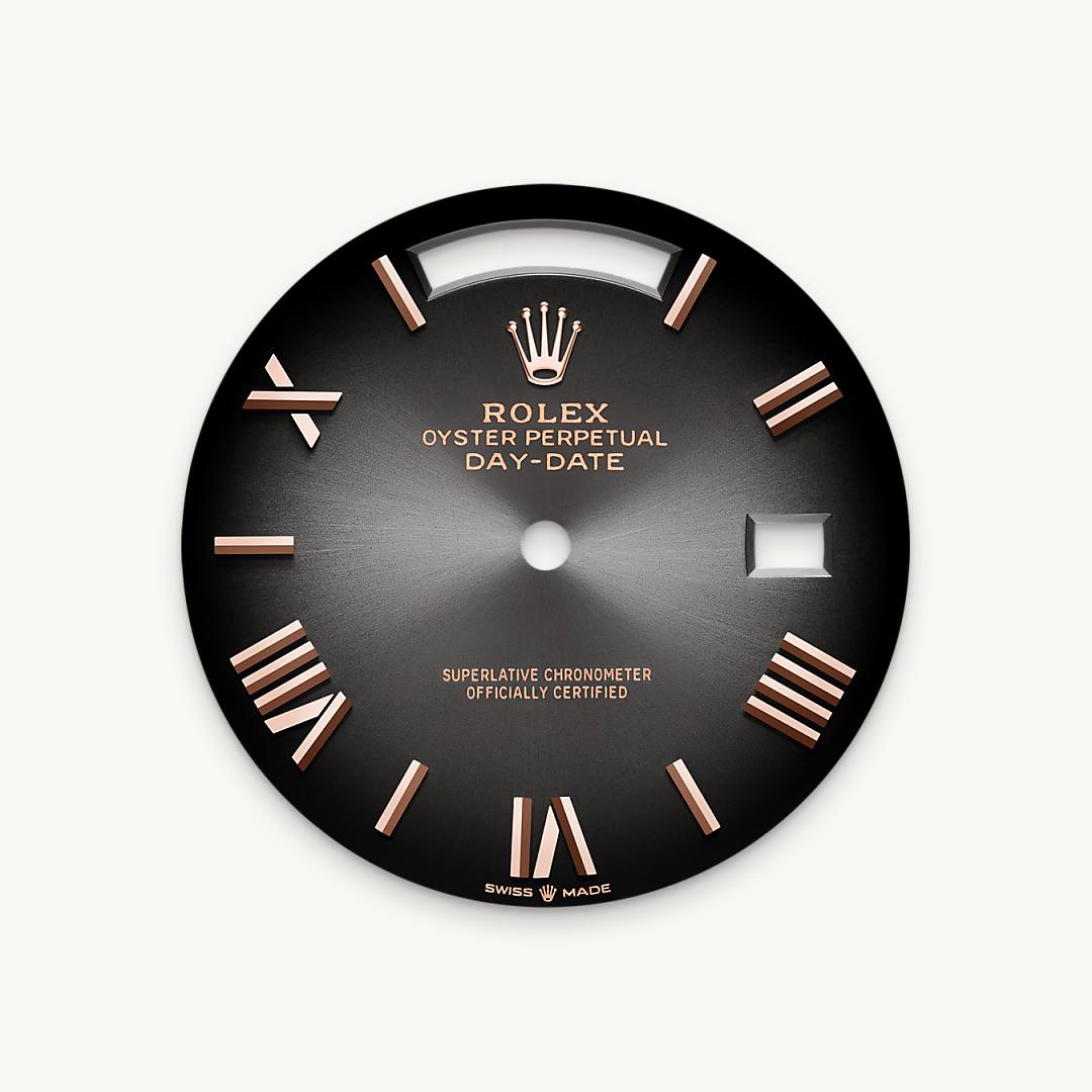 rolex day-date in 18 ct everose gold, m228235-0055 - slate ombr&eacute; dial - ben bridge