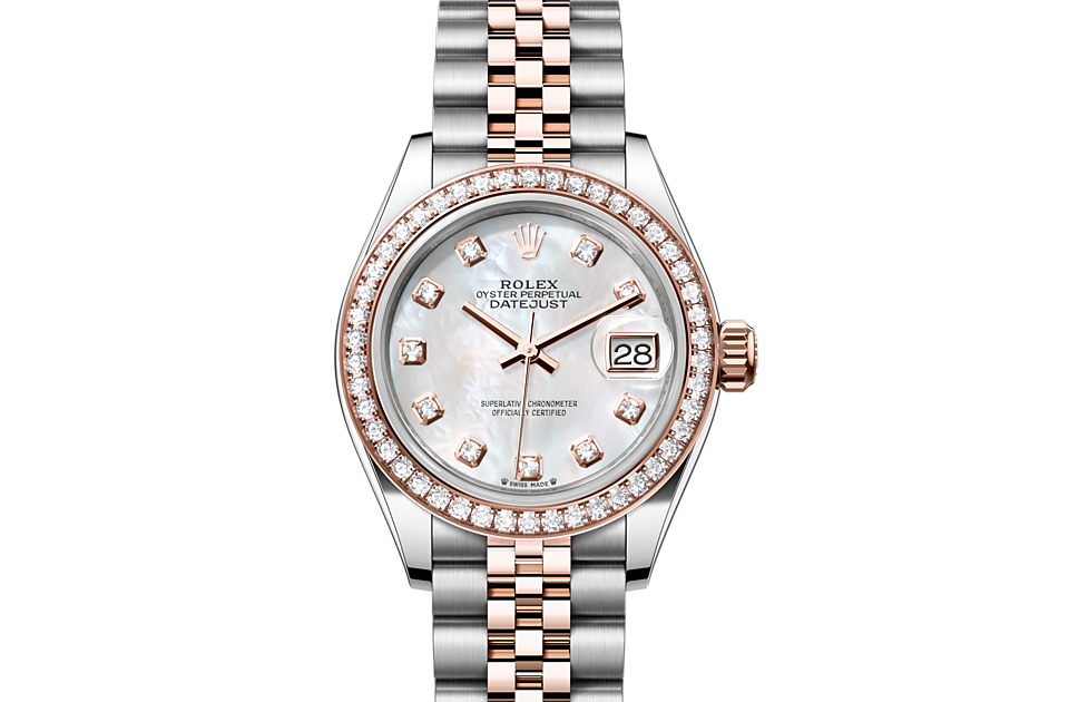 Rolex Lady-Datejust Oyster, 28 mm, Oystersteel, Everose gold and diamonds - M279381RBR-0013 at Ben Bridge