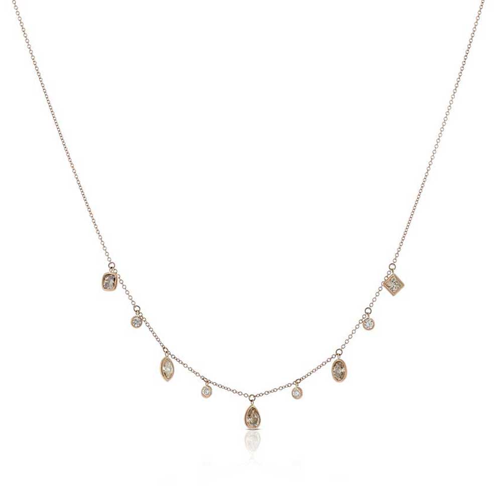 White Diamond Dangle Necklace 14K 