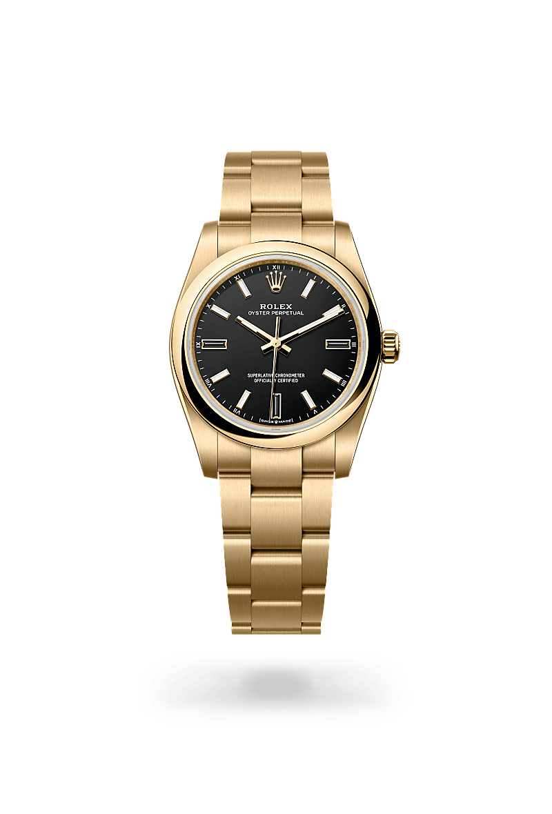 rolex oyster perpetual in 18 ct yellow gold, m124208-0001 - ben bridge