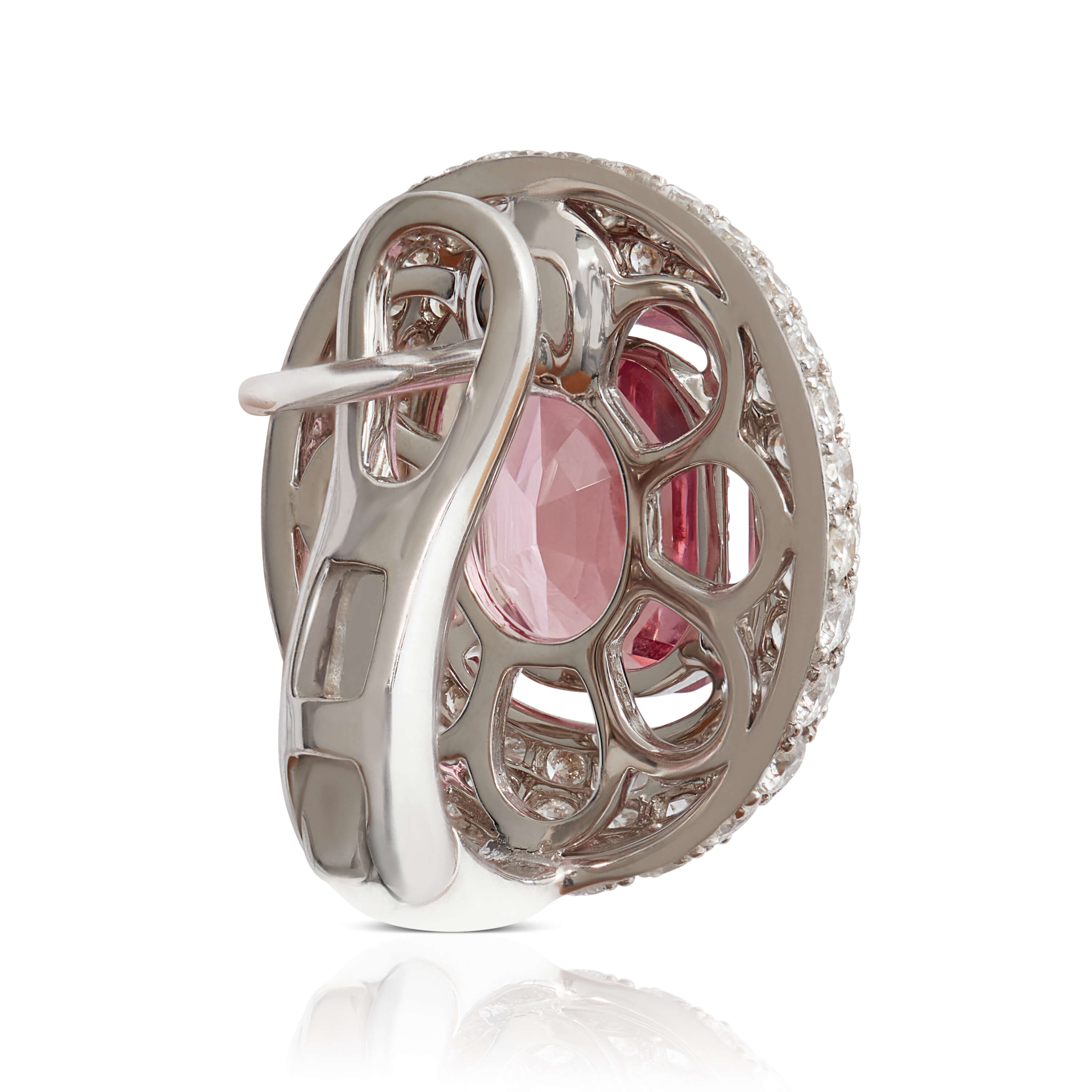Oval Pink Spinel & Diamond Triple Halo Earrings 18K&nbsp;