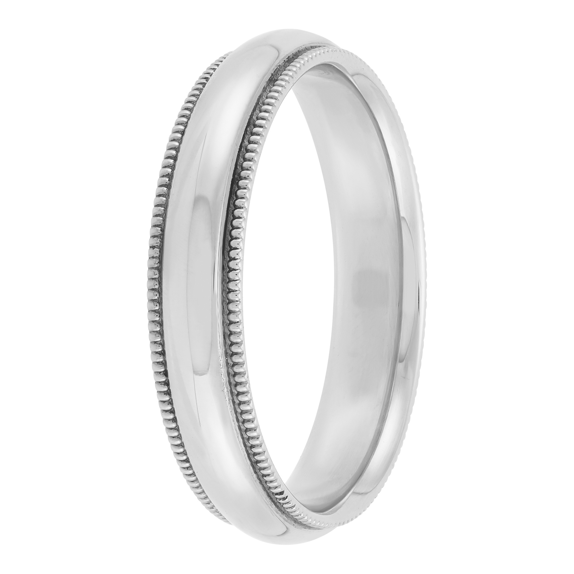 White Gold Polished Milgrain Edge Comfort Fit 4mm Band 18K
