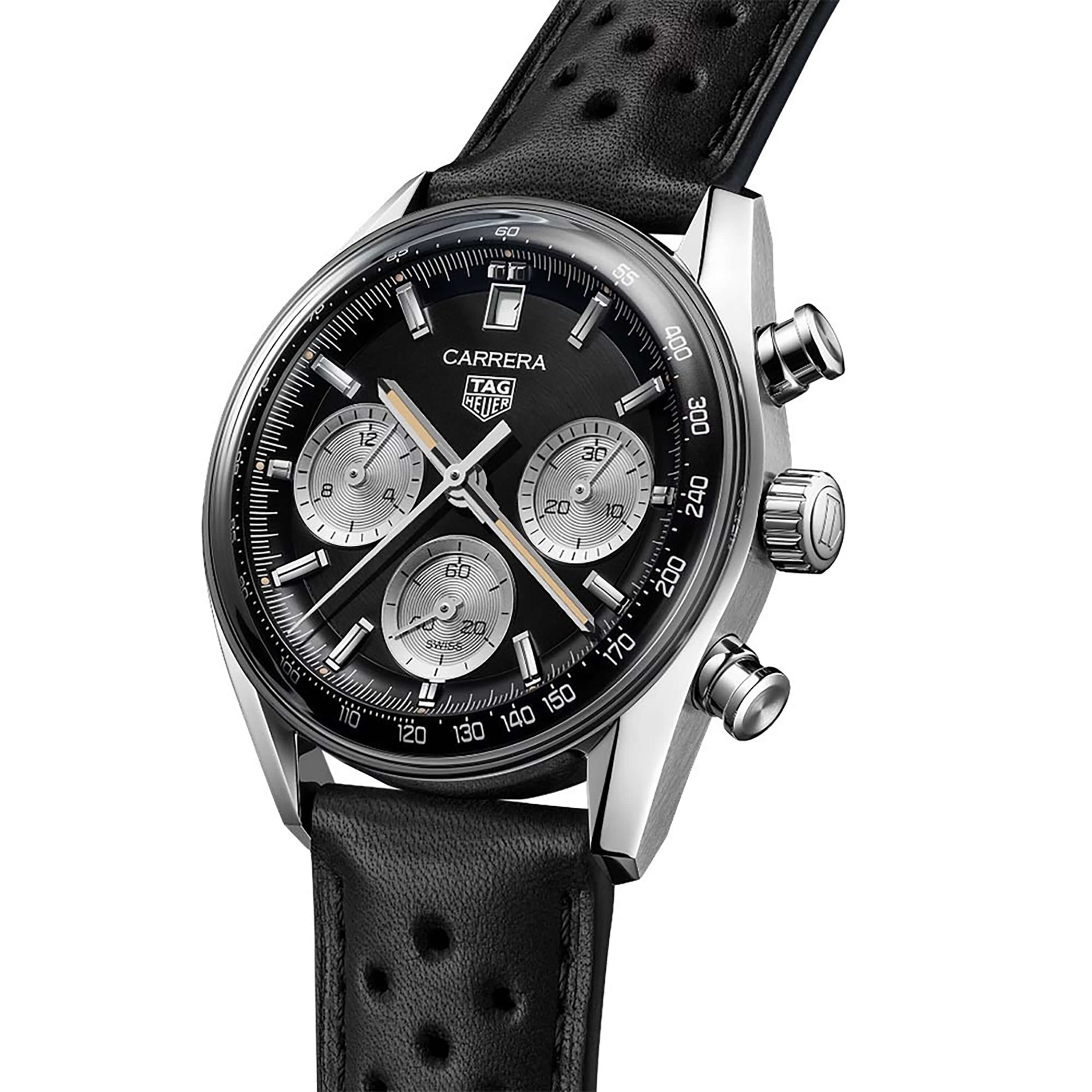 TAG Heuer Carrera Chronograph Watch Steel Case Black Dial, 39mm