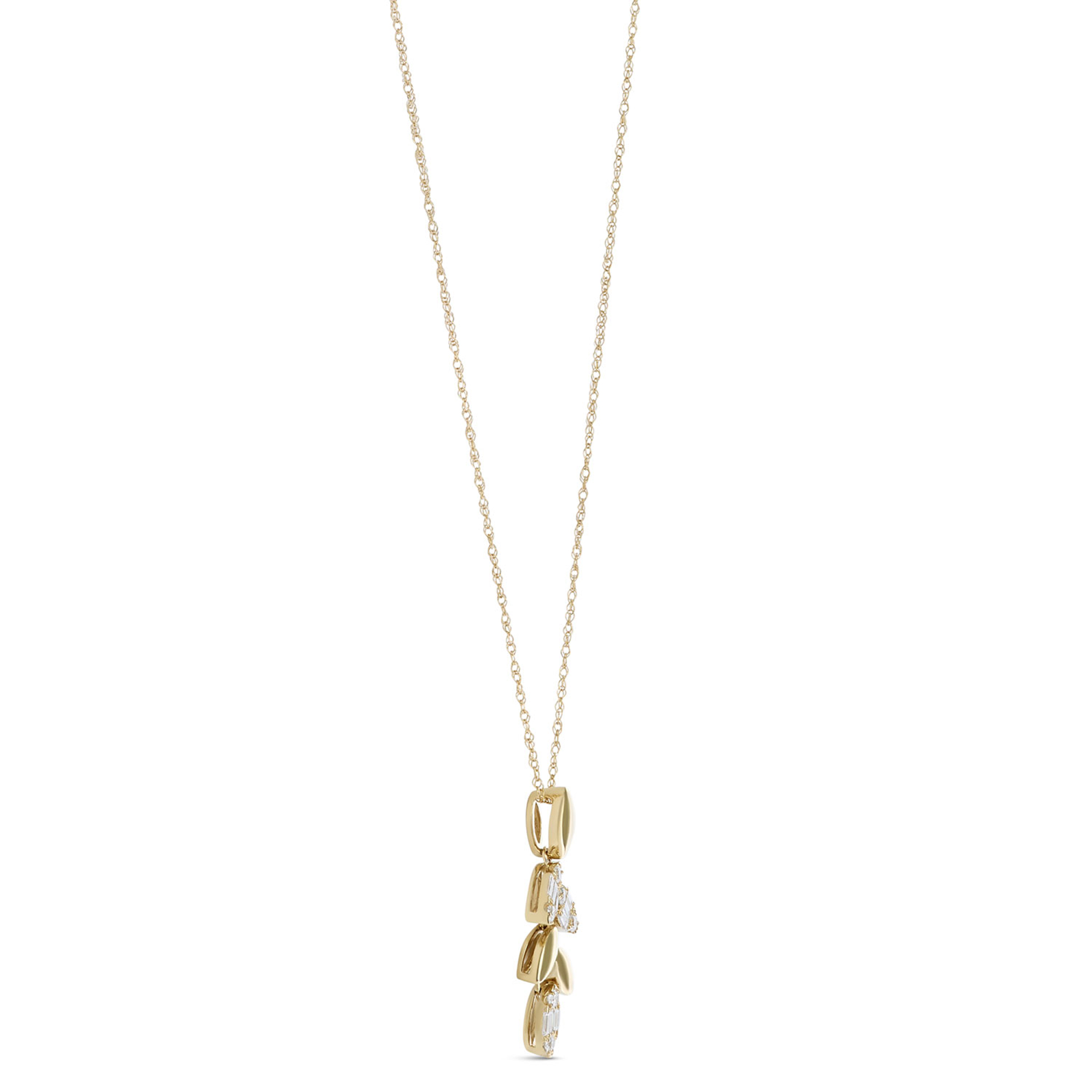 Floral Shapes Diamond Drop Pendant, 14K Yellow Gold