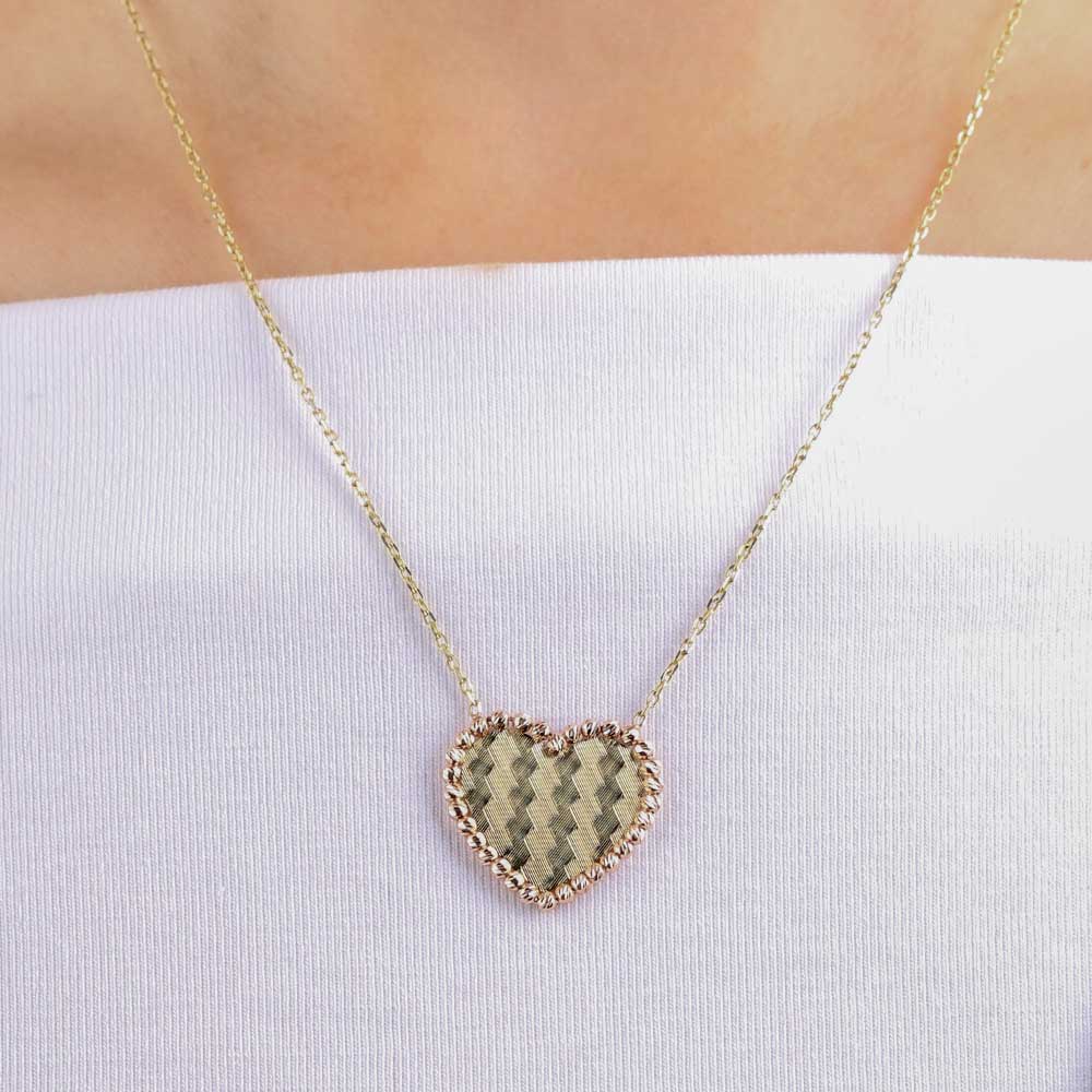 Toscano Yellow & Rose Gold Heart Necklace 14K