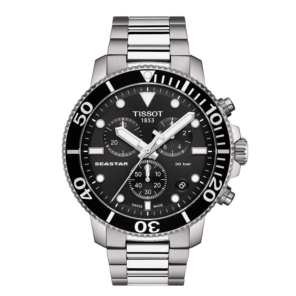 Tissot Seastar 1000 Chronograph Black Dial Steel Watch, 45.5mm