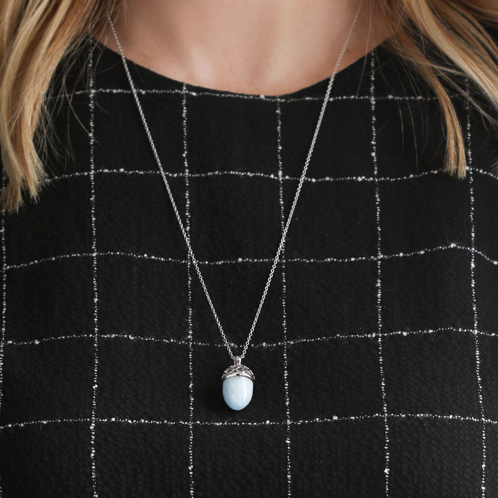 Aquamarine Wave Bullet Pendant, 24"