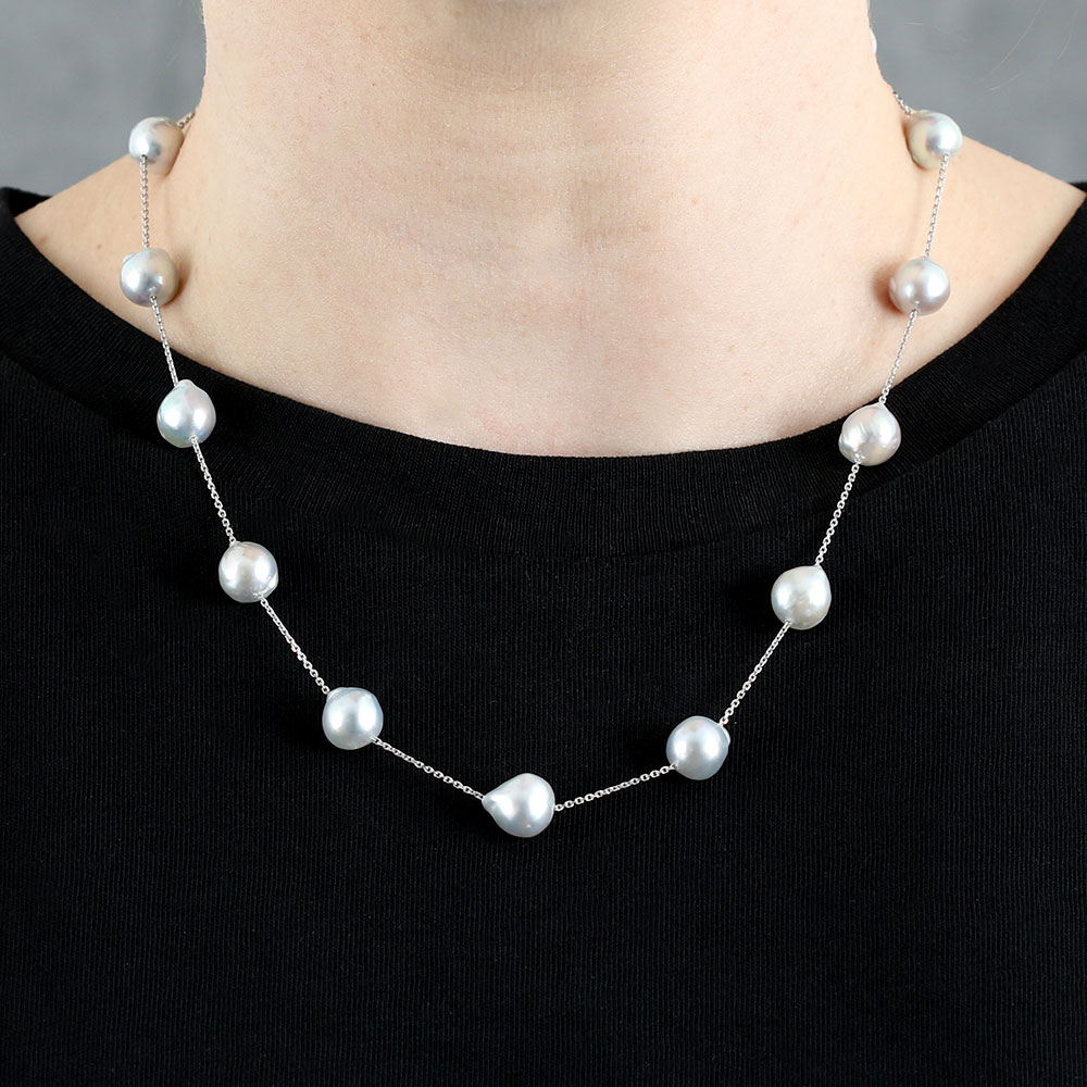Gray Cultured Akoya Pearl Tin Cup Necklace 14K