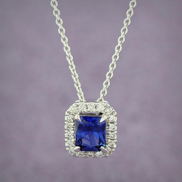 Radiant Cut Sapphire & Diamond Pendant 14K