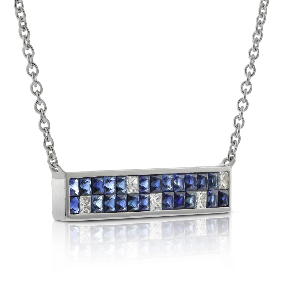 Sapphire & Diamond Mosaic Bar Necklace 14K Ben Bridge Jeweler