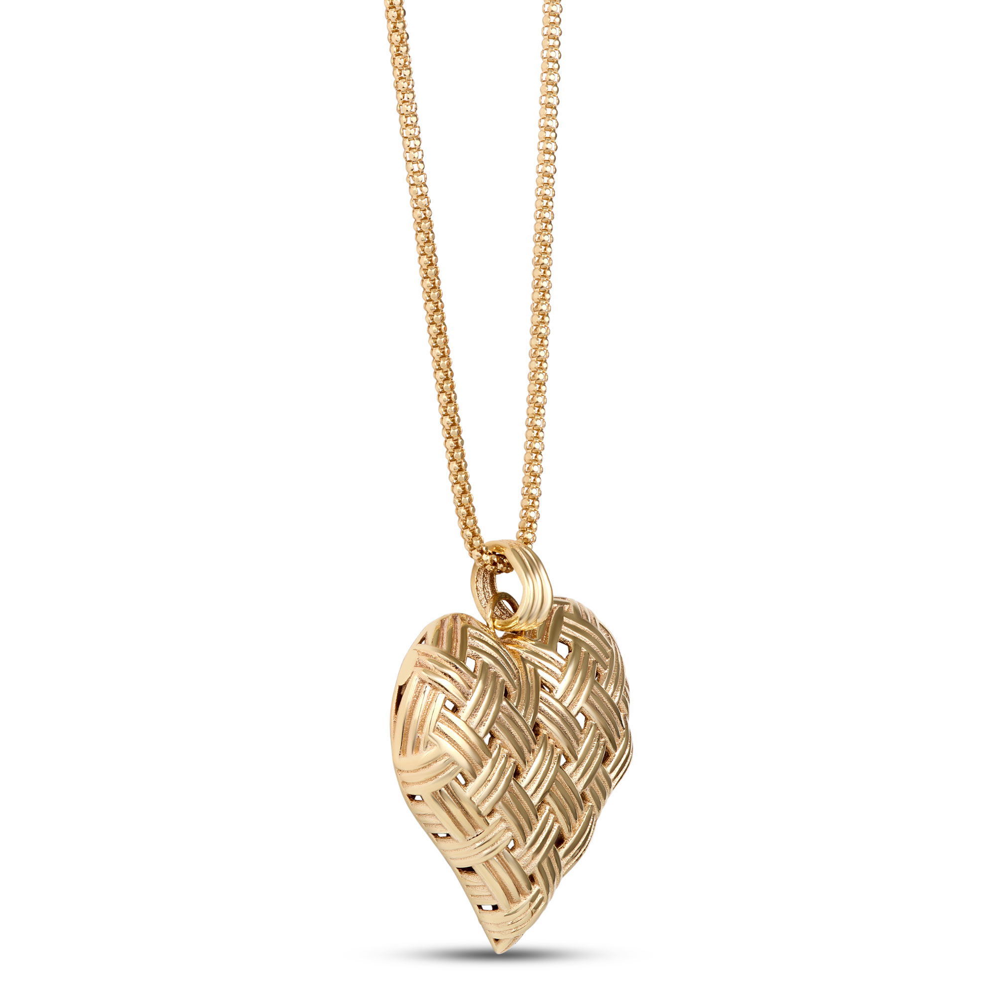 Toscano Basket Weave Heart Pendant Necklace, 14K Yellow Gold