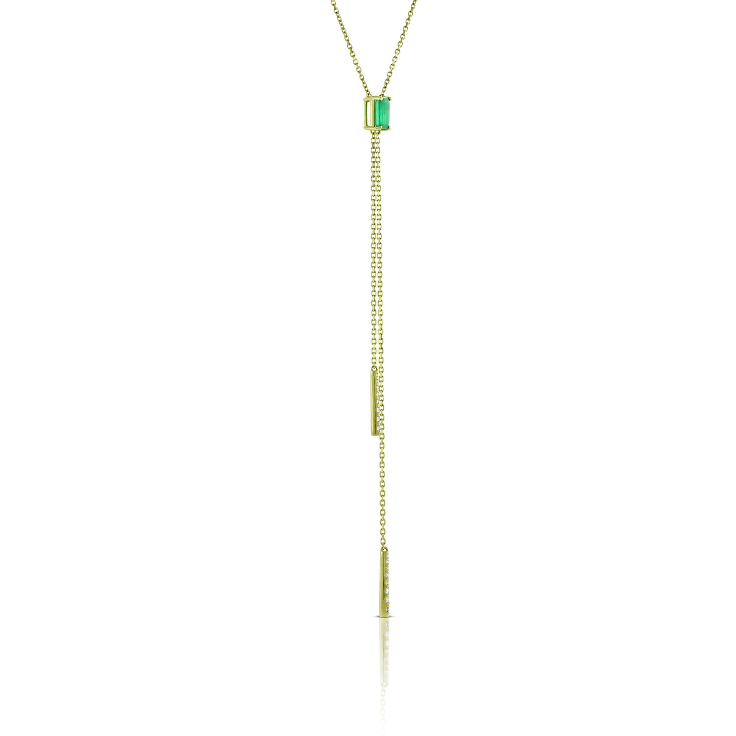 Emerald & Diamond Stationary Lariat Necklace, 14K Yellow Gold
