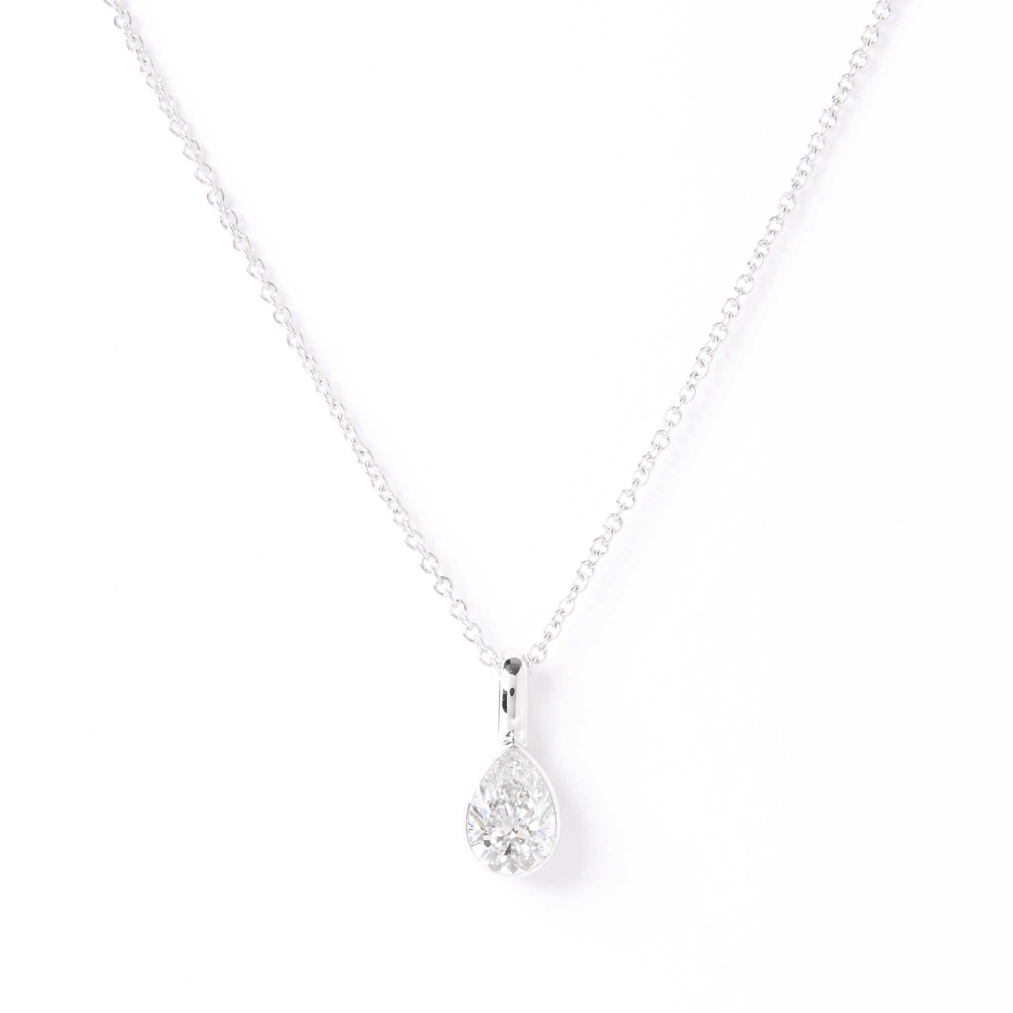 Diamondere Women's Pear Cut Gemstone & Diamond Necklace – 14k White Gold, 0.12 Ct Diamond – Petite Solitaire Pendant
