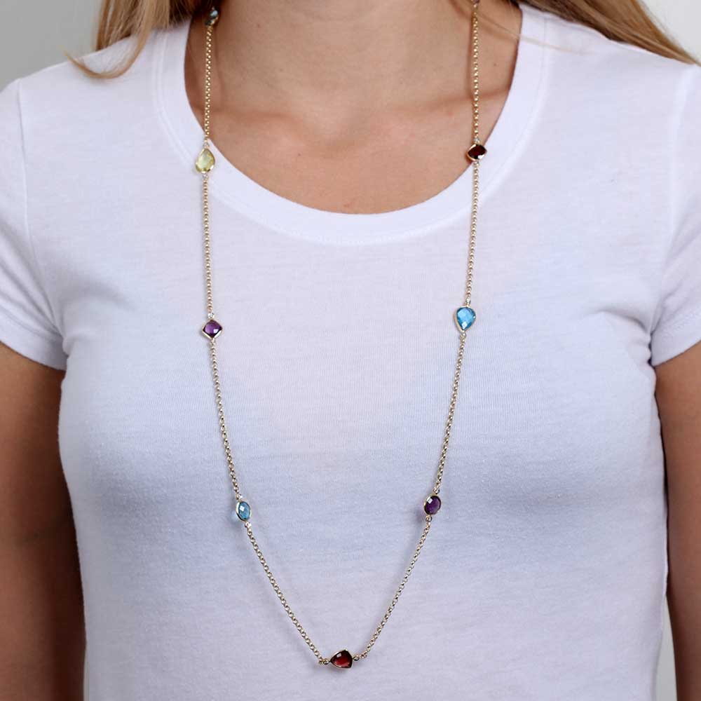 Multiple Gemstone & Diamond Station Necklace 14K, 36" Ben Bridge Jeweler