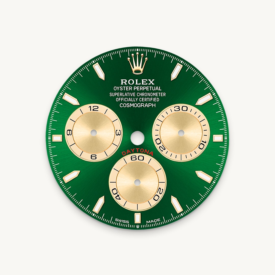 rolex cosmograph daytona in 18 ct yellow gold, m126508-0008 - bright green dial - ben bridge