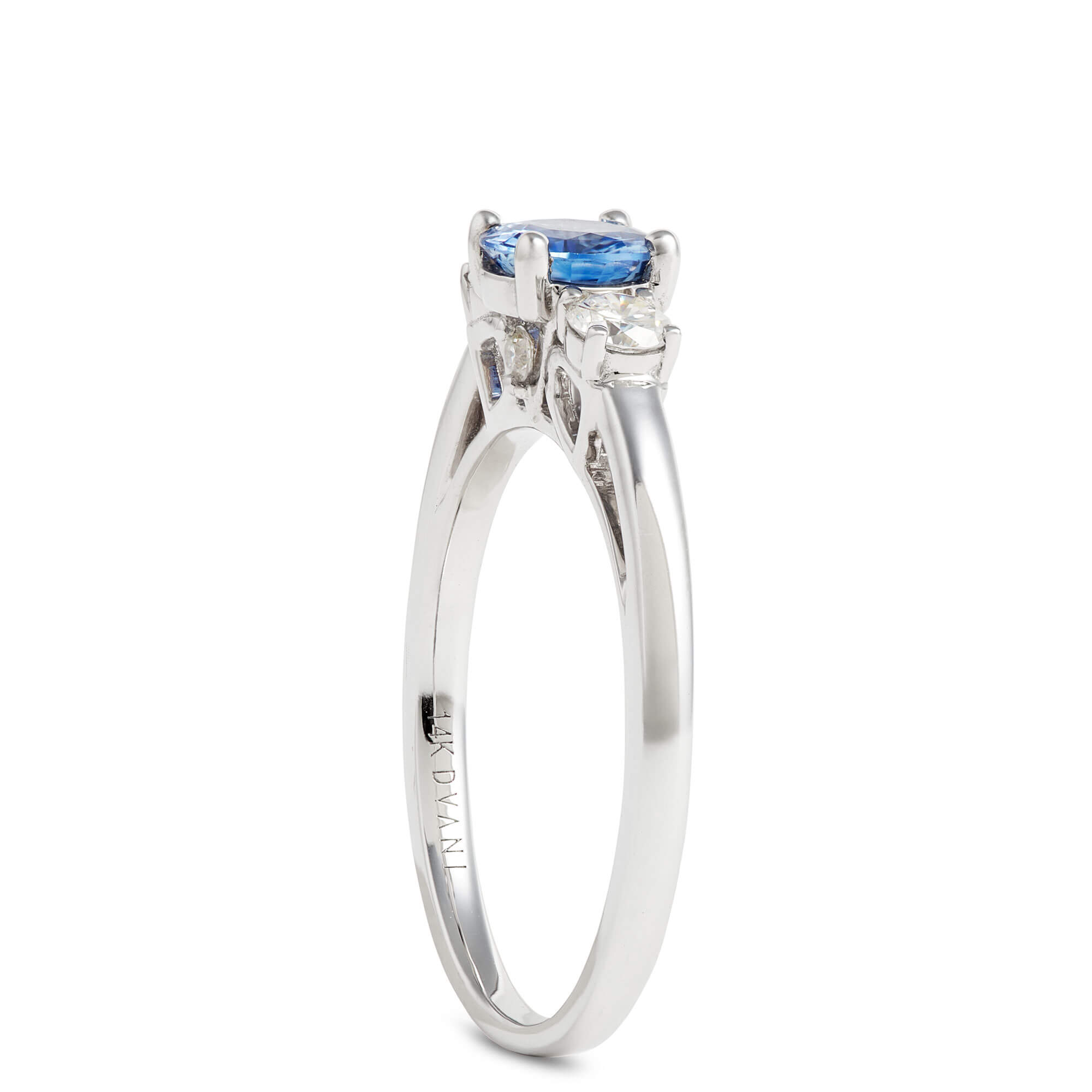 Round Cut Sapphire and Diamond Ring, 14K White Gold
