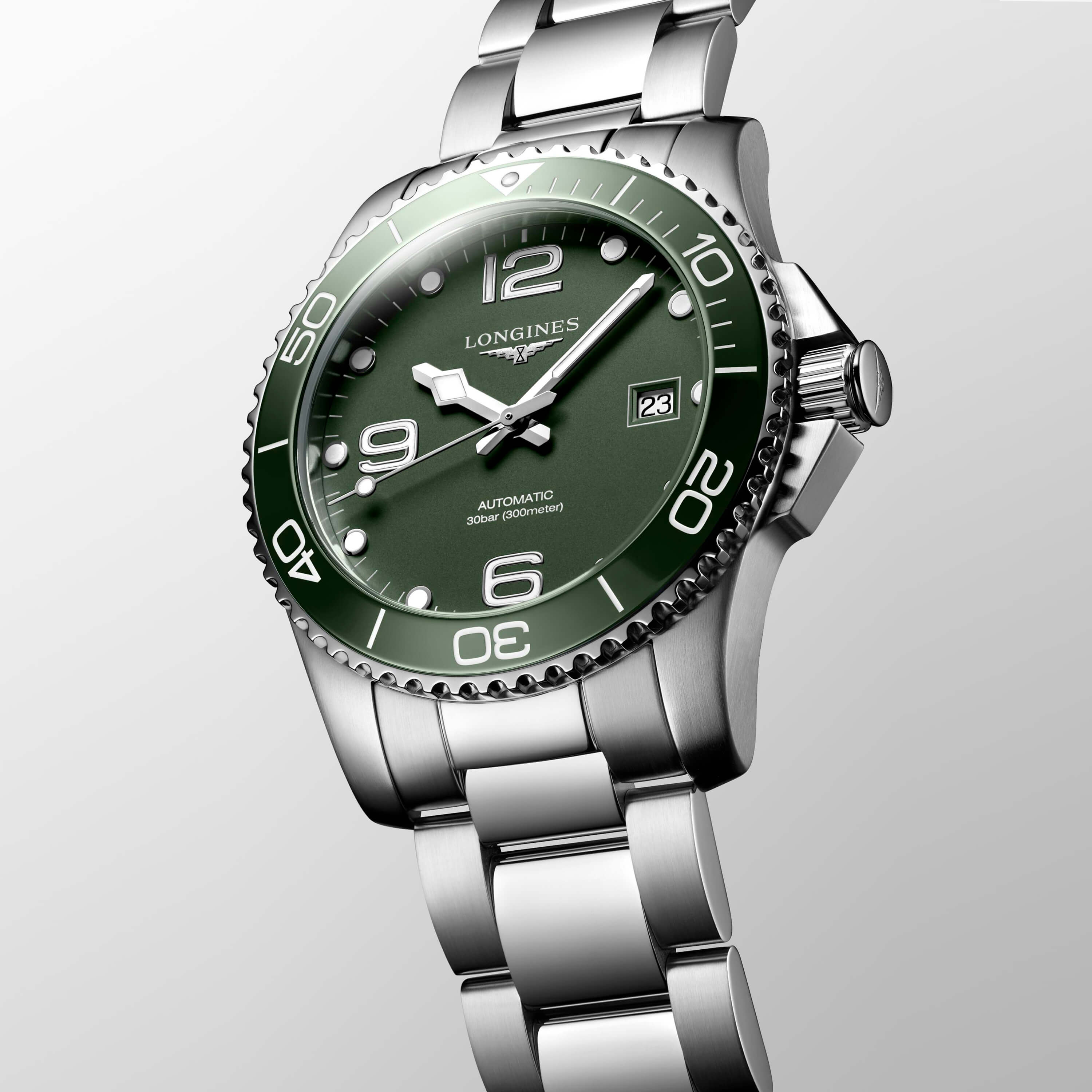 Longines HydroConquest Watch Green Dial Steel Bracelet, 41mm