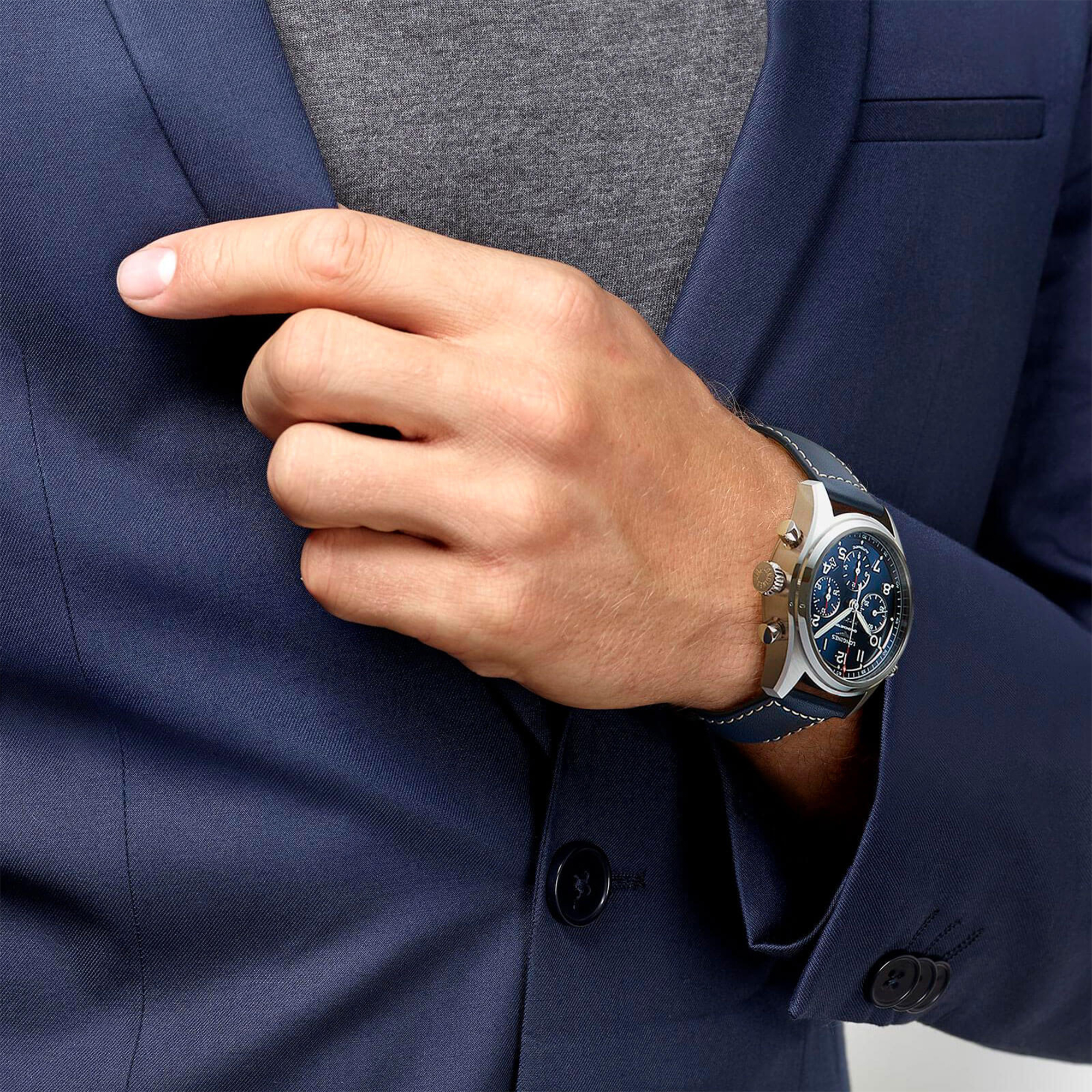 Longines Spirit Automatic Blue Leather Chronometer Watch, 42mm