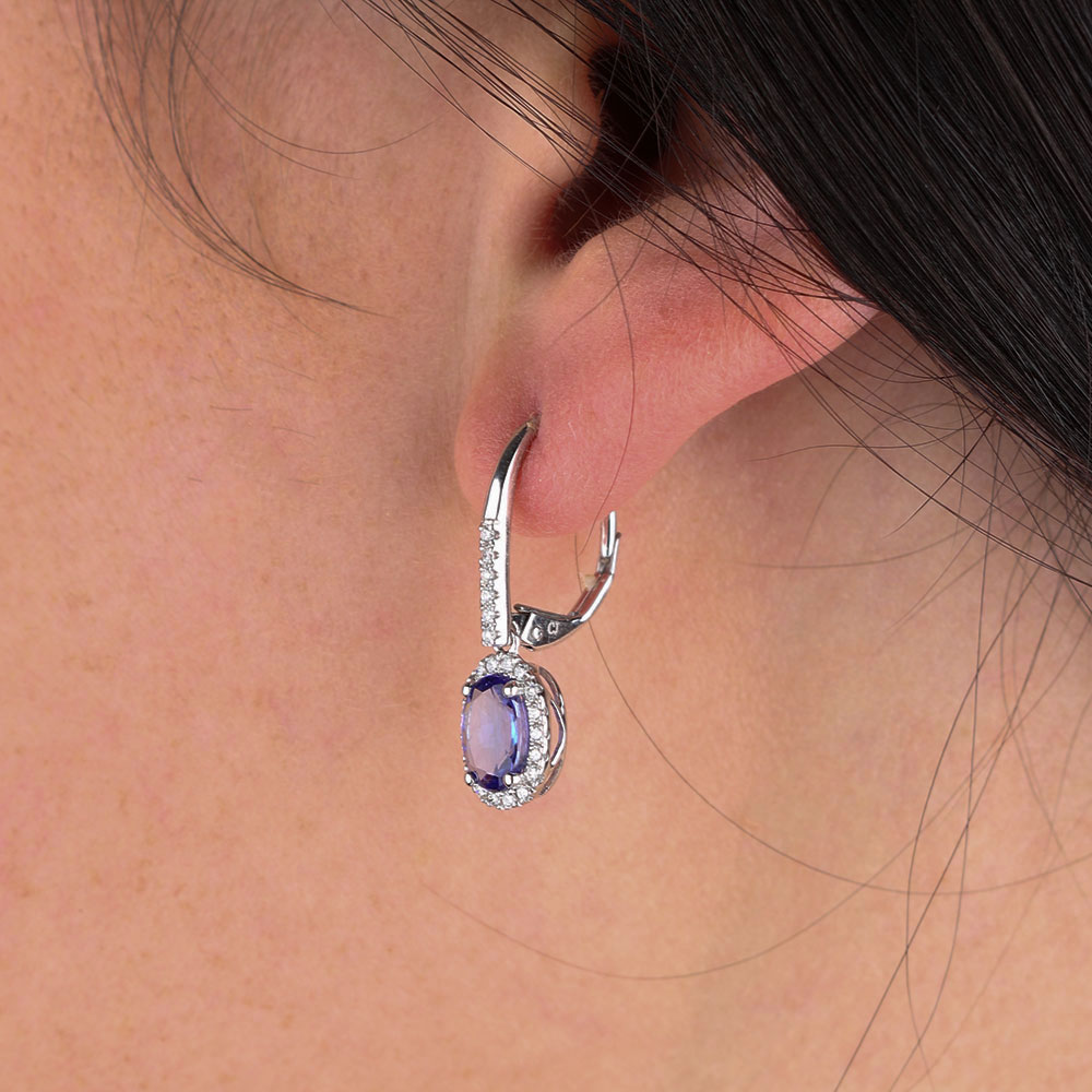 Tanzanite & Diamond Dangle Earrings 14K