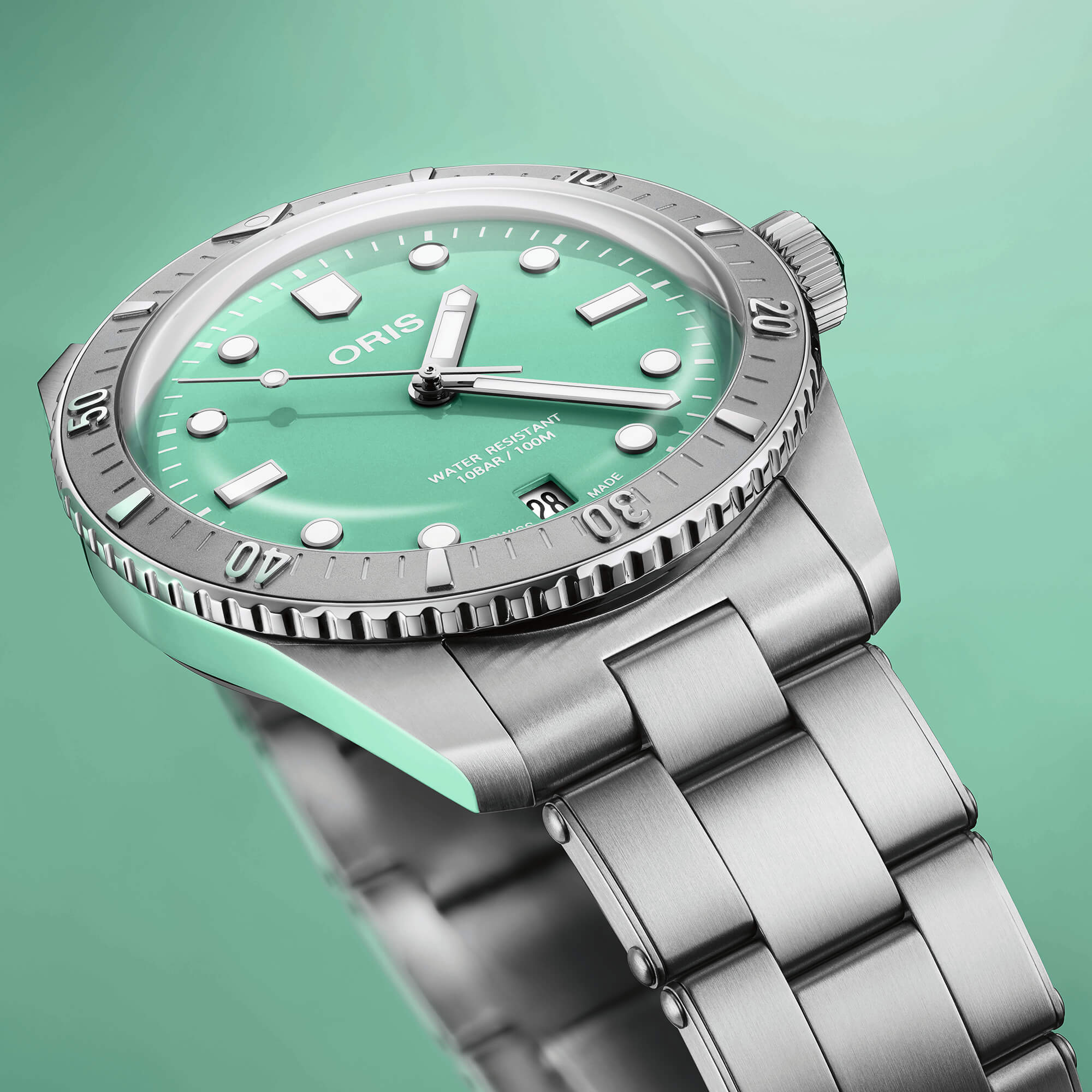 Oris Divers Sixty-Five Cotton Candy Watch Green Dial Steel Case, 38mm