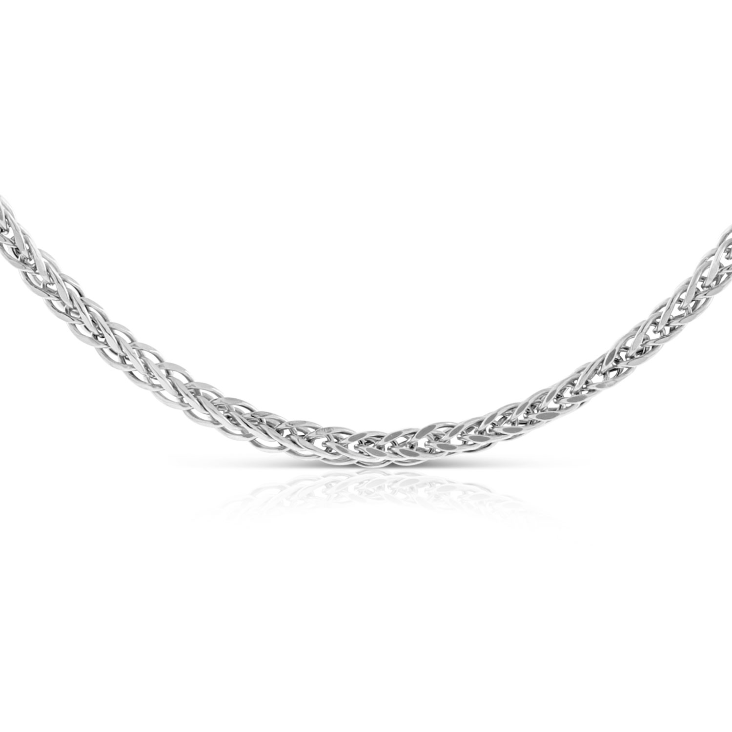 18-Inch Round Wheat Chain Necklace, 14K White Gold