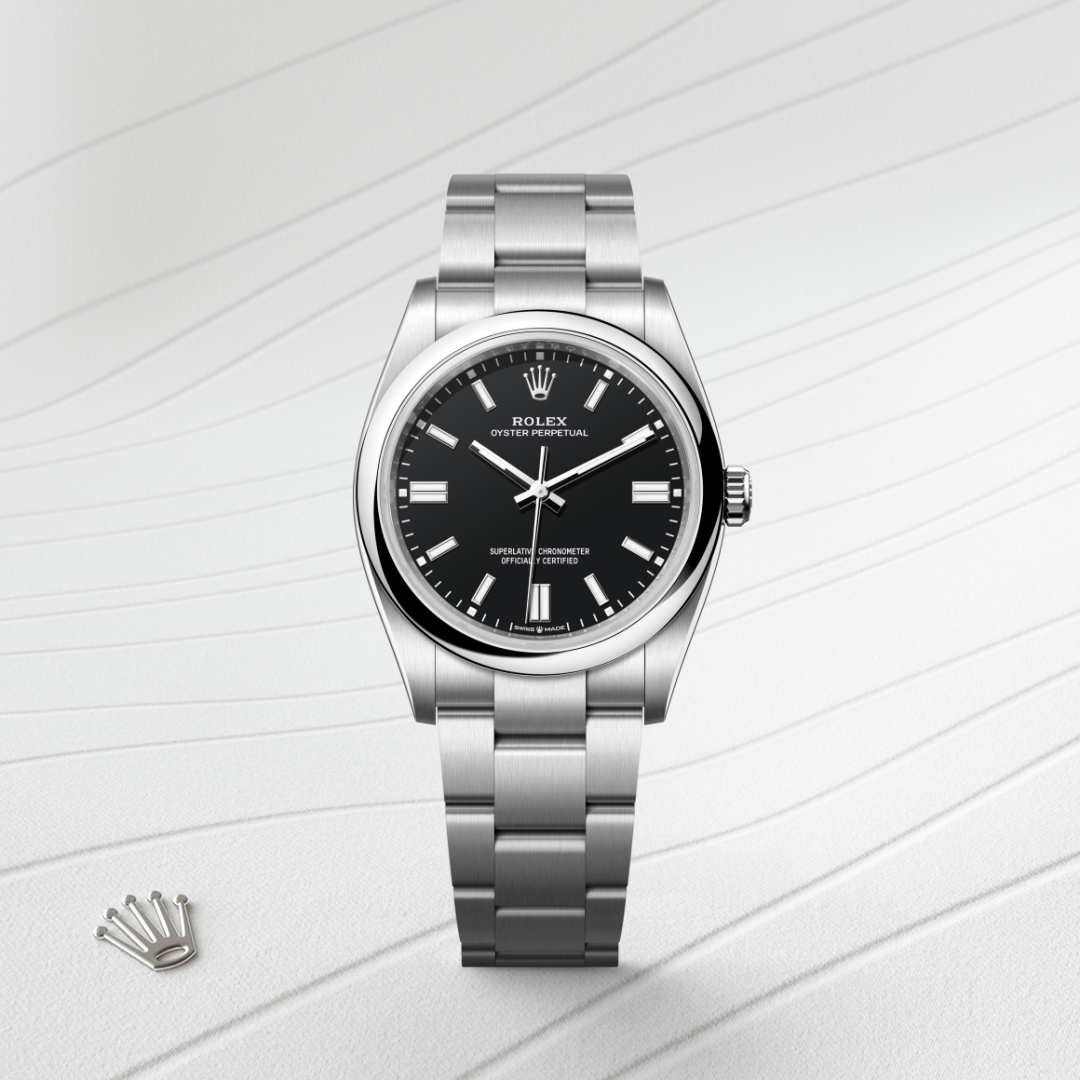 rolex oyster perpetual in oystersteel, m126000-0014 - watch with background color - ben bridge