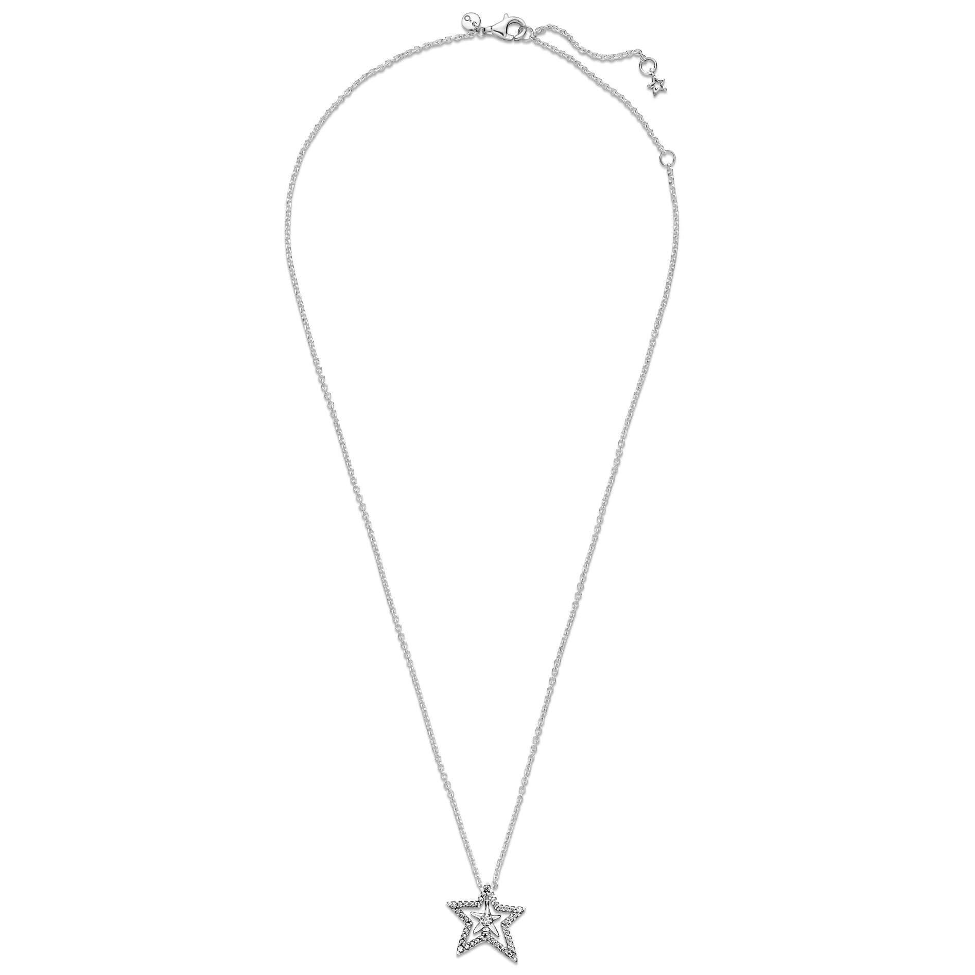 アクセサリー  ORDER SOLID STAR WITH PAVE CZ Pandora Pavé CZ Asymmetric Star Collier Necklace