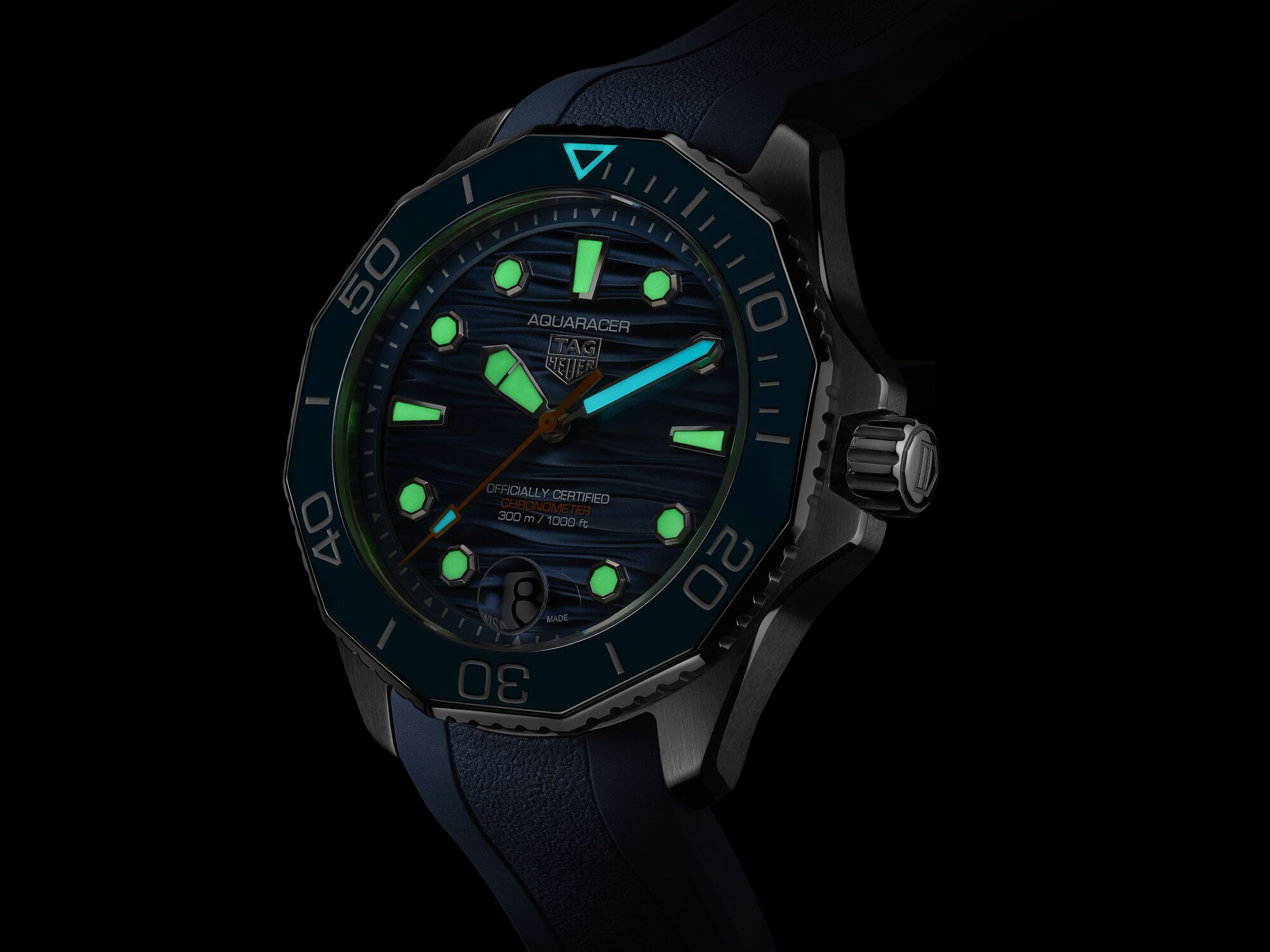 TAG Heuer Aquaracer Professional 300 Blue Dial Blue Rubber Strap Watch, 42mm