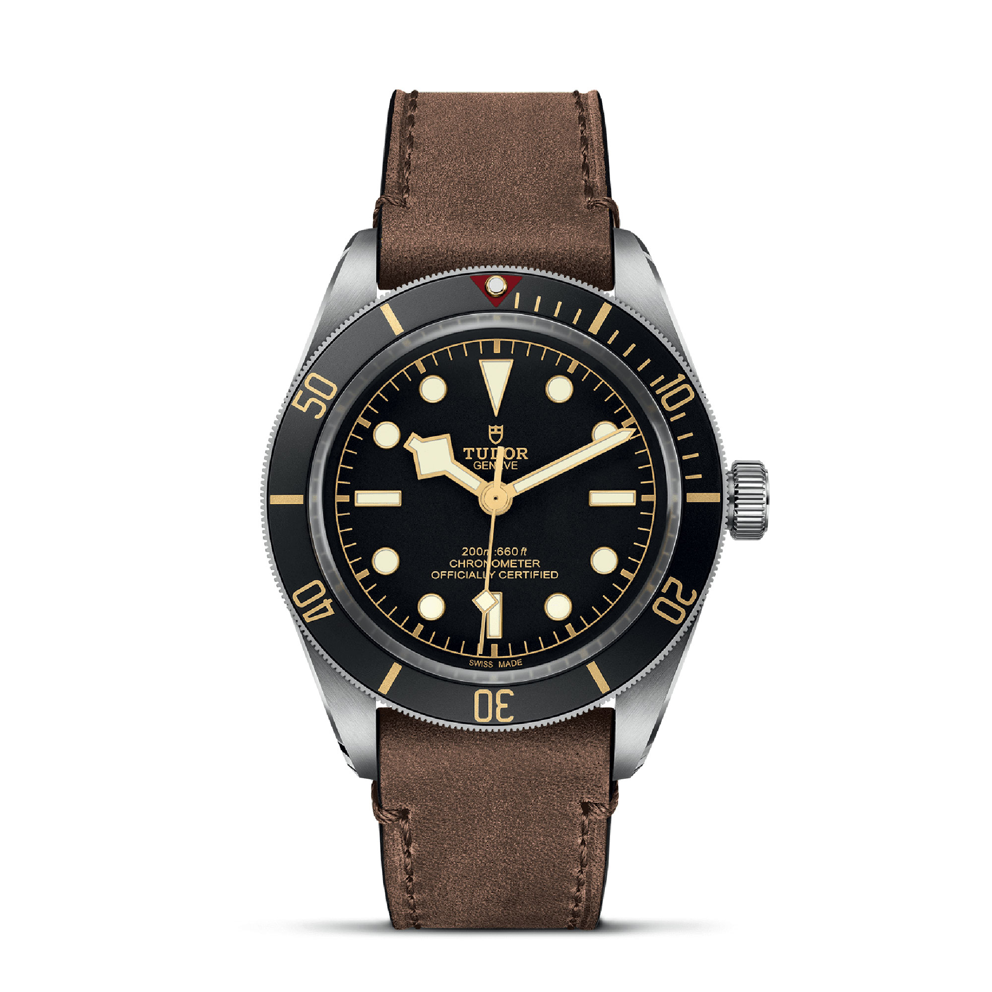 TUDOR Black Bay Fifty-Eight Watch Black Dial Brown Leather Strap, 39mm