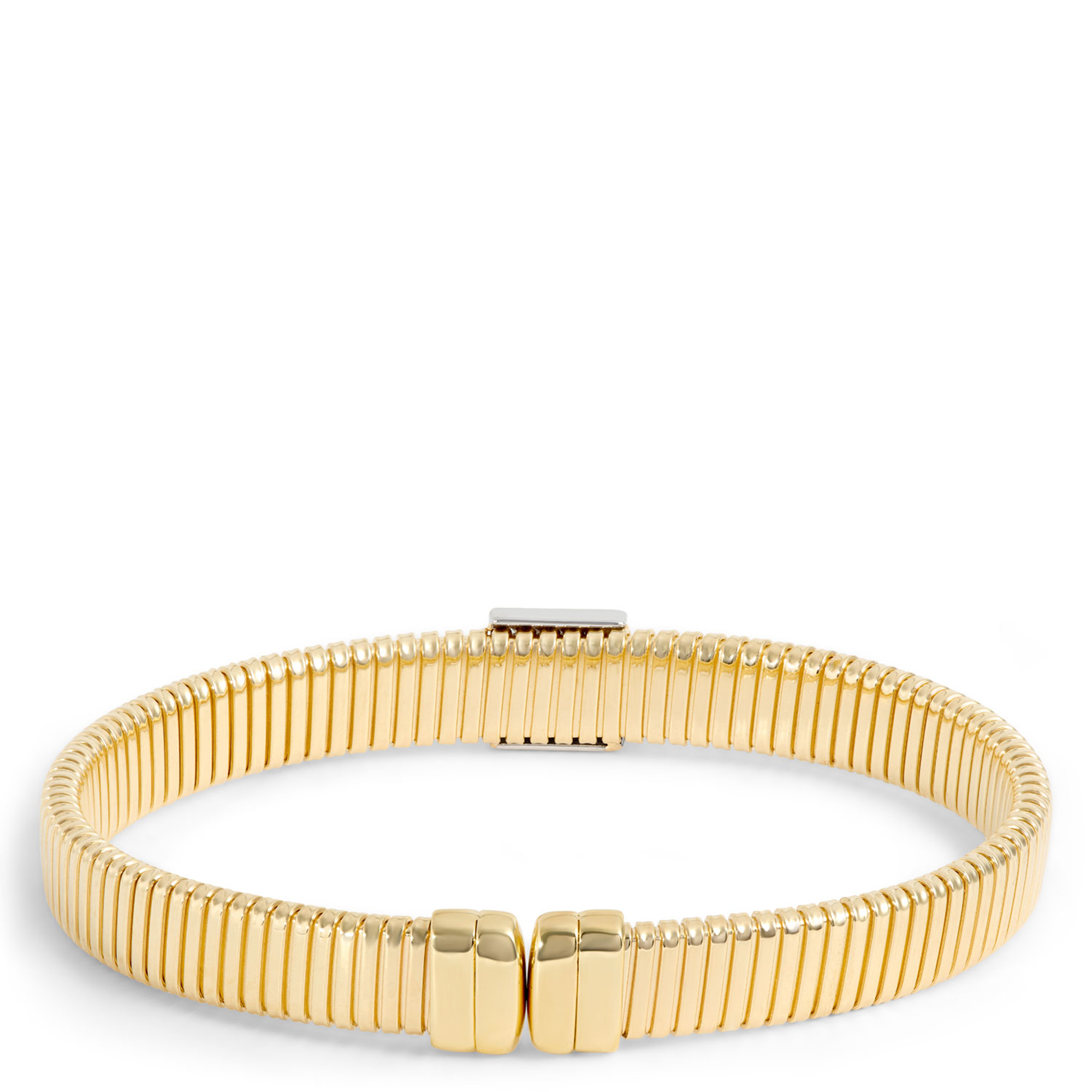 Toscano Flat Tubogas Cuff with Diamond Tips, 18K Yellow Gold