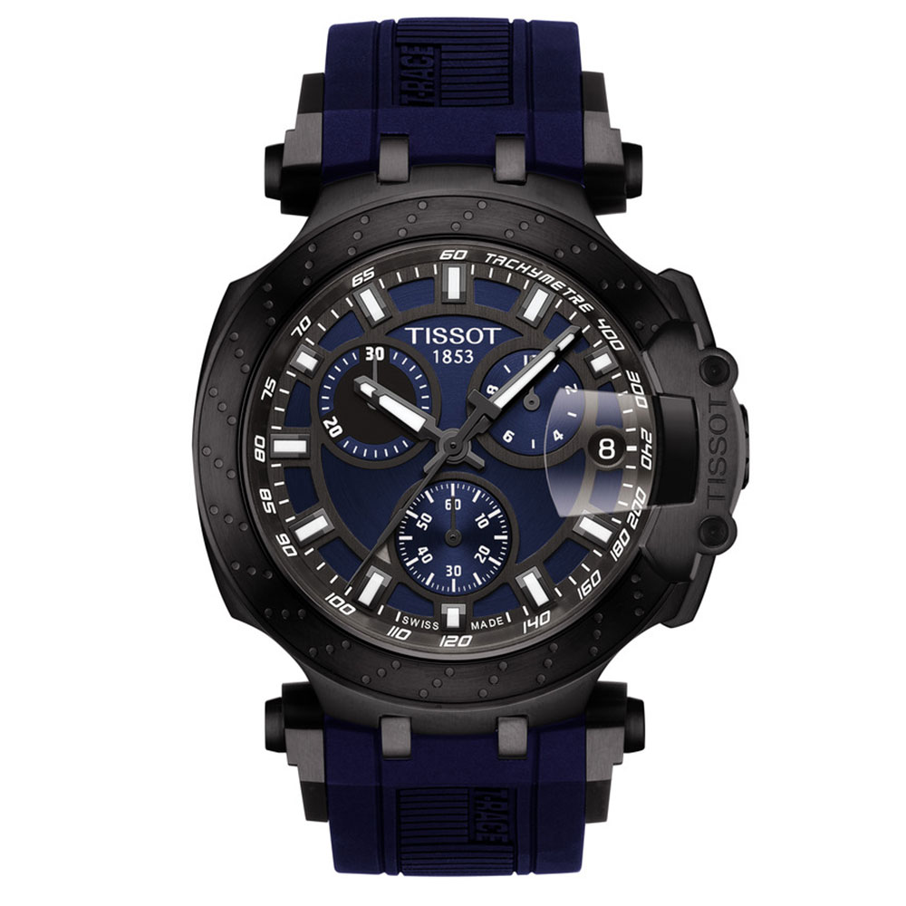 Tissot T-Race Chronograph Gray & Black PVD Blue Dial Watch, 43mm