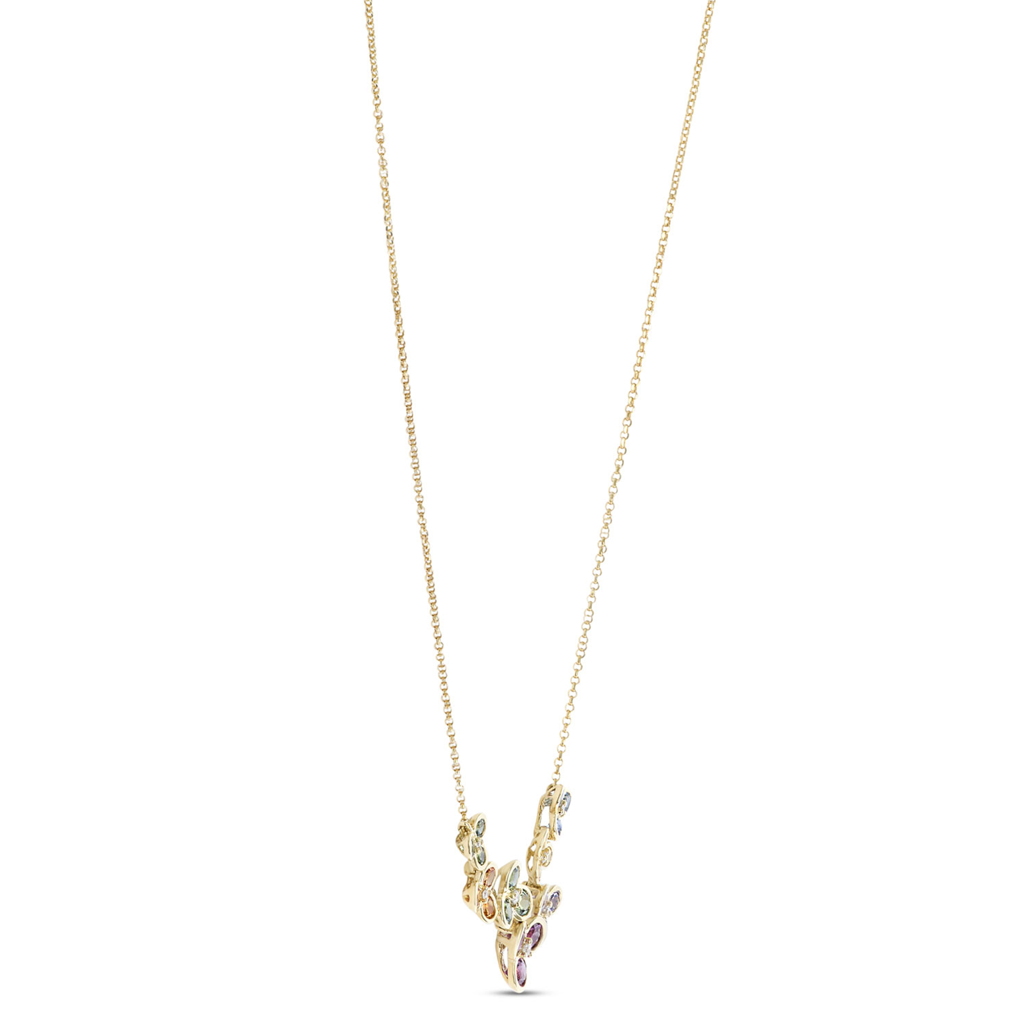 Rainbow Sapphire Floral Necklace, 14k Yellow Gold