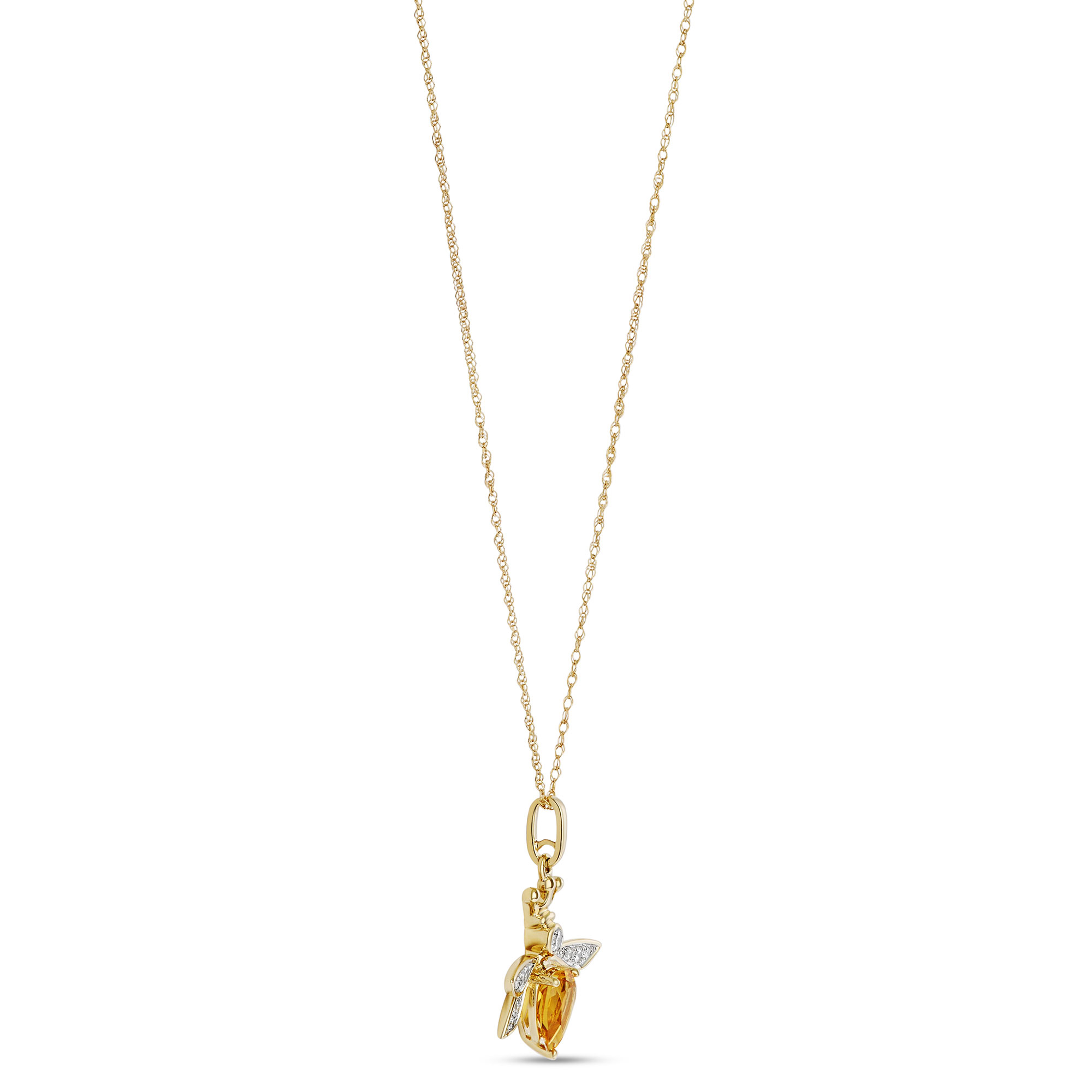 Citrine and Diamond Bee Pendant, 14K Yellow Gold