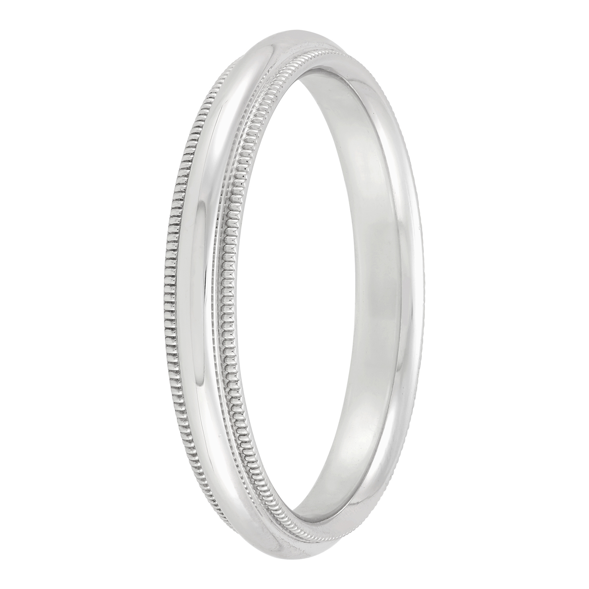 White Gold Polished Milgrain Edge Comfort Fit 3mm Band 18K