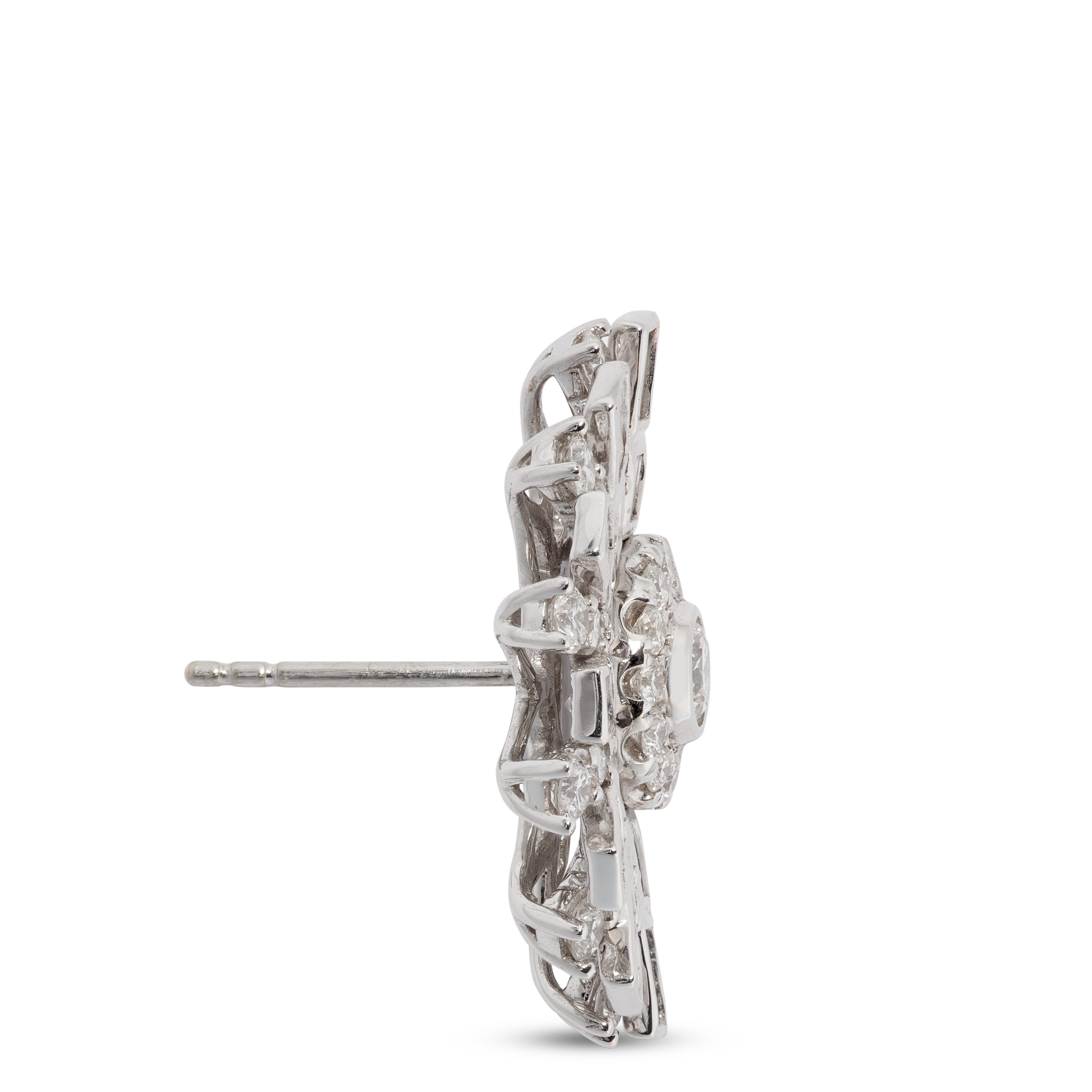 Fancy Cut Diamond Fan Earrings, 14K White Gold